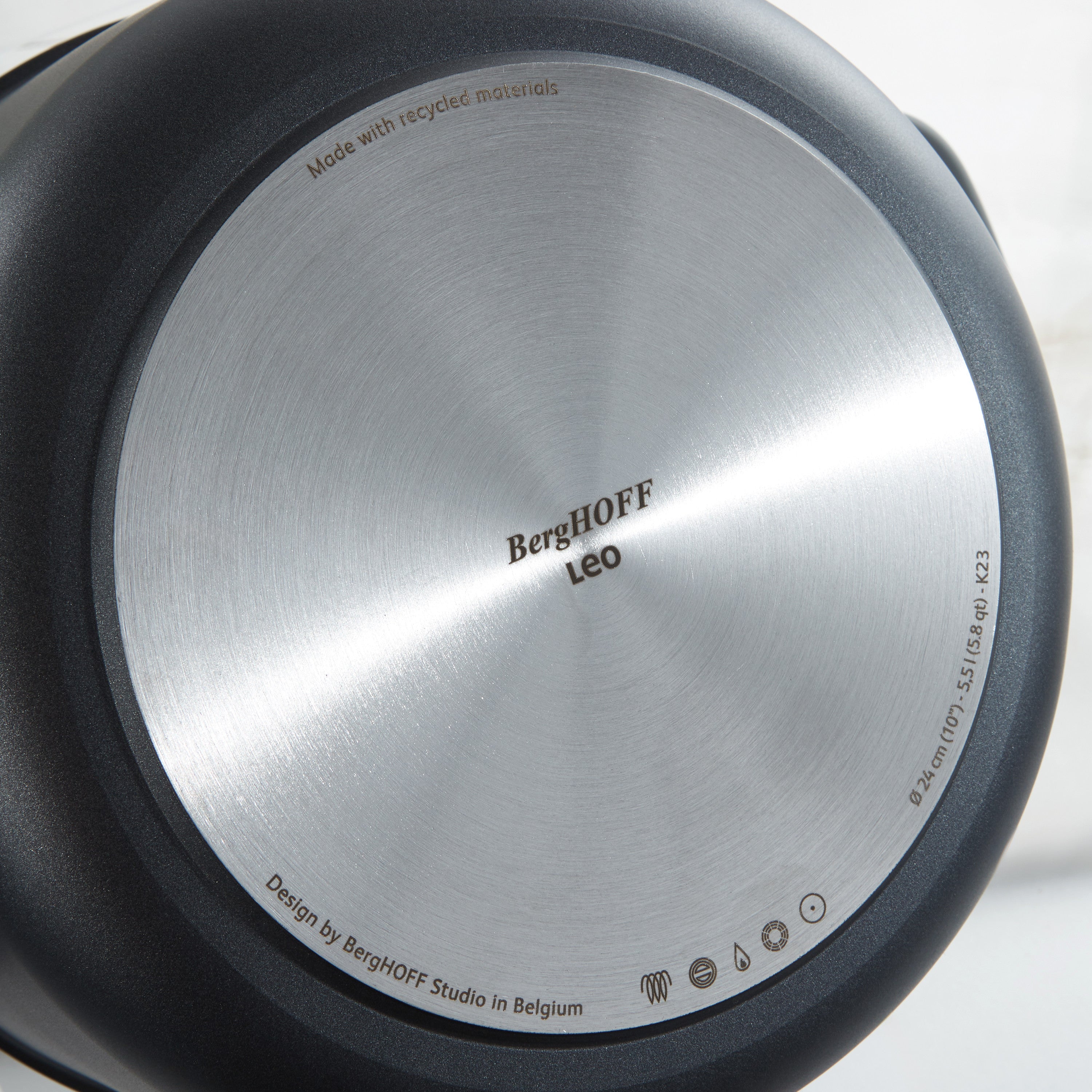 BergHOFF Leo Phantom Nonstick Ceramic 10-Inch Stockpot 5.8 Quart with Lid - Eco-Friendly Recycled Material - Perfect for Soups, Stews & Pasta Cooking