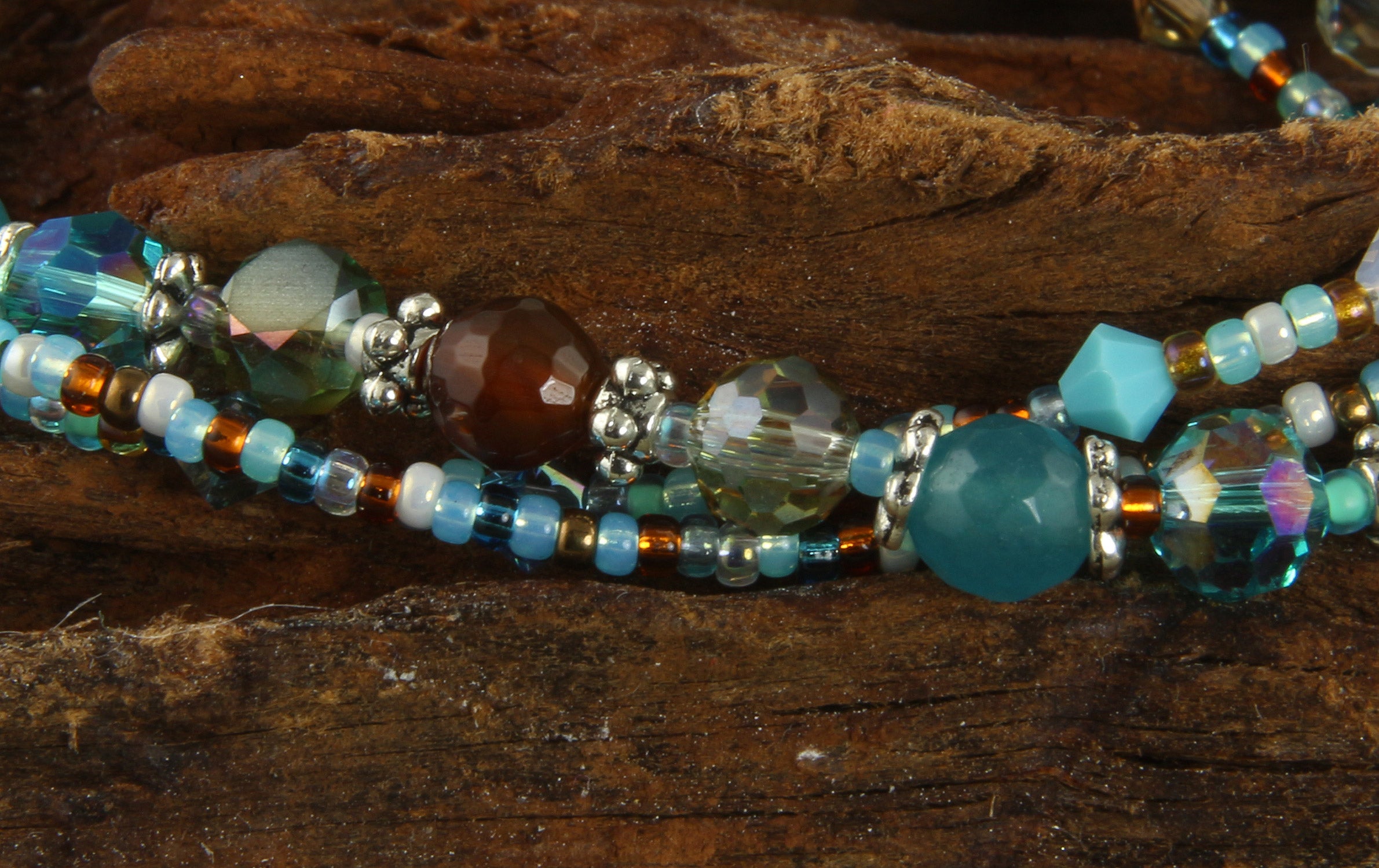 Turquoise Topaz Triple Strand Bracelet for Women - Elegant Beaded Jewelry for Parties, Weddings & Everyday Wear | Boho Chic Handmade Accessory