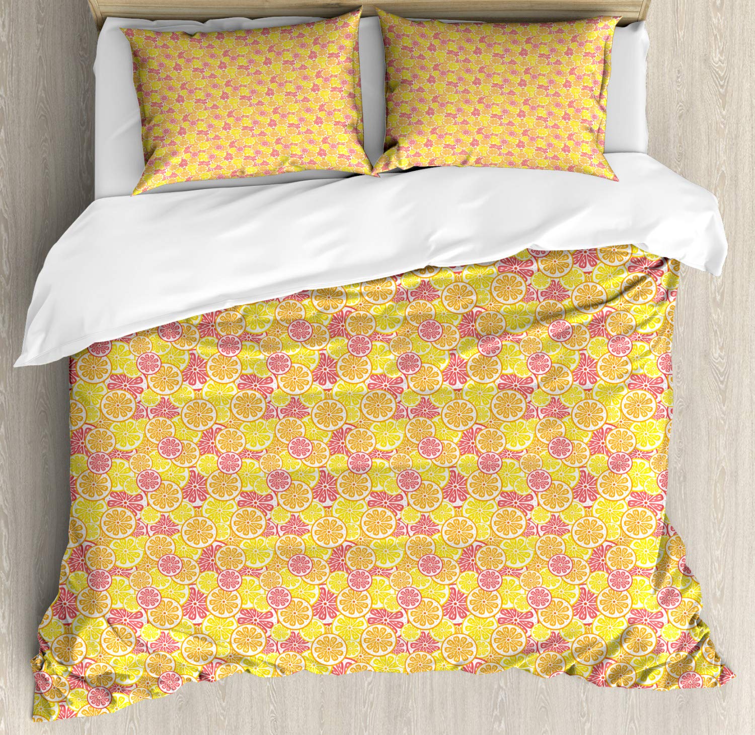 Ambesonne Orange and Yellow Duvet Cover Set - King Size 3 Piece Bedding with Citrus Fruit Pattern | Decorative Duvet Cover & 2 Pillow Shams | Soft Coral Pale Orange | Perfect for Bedroom, Guest Room & Dorm Decor