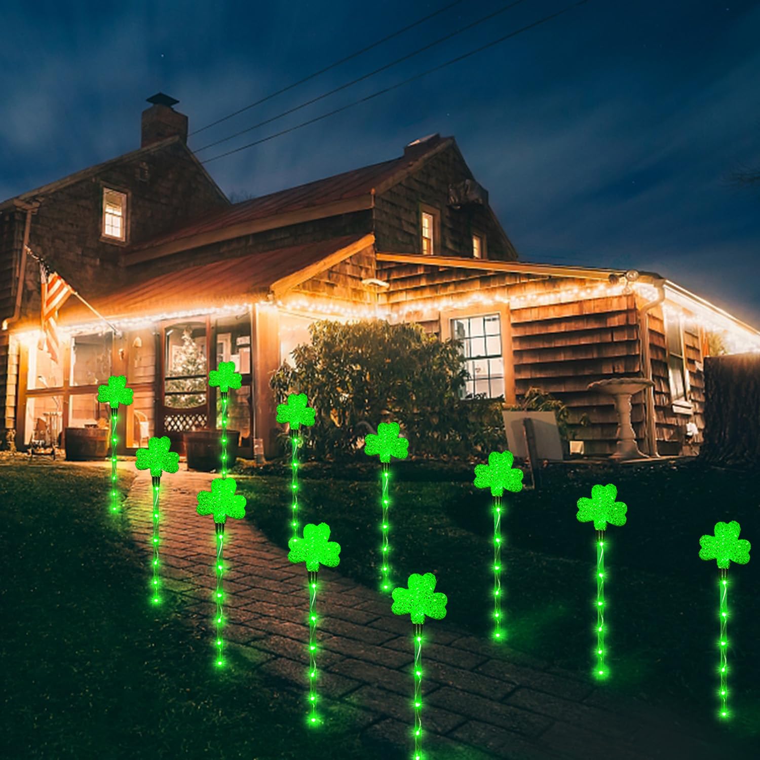 Shamrock Solar Lights - 6 Pack 48 LED Waterproof Outdoor Garden Stake Lights with 8 Modes for St. Patrick's Day Decor, Yard & Pathway Lighting - Perfect for Irish-Themed Parties, Backyard Landscaping and Holiday Decoration