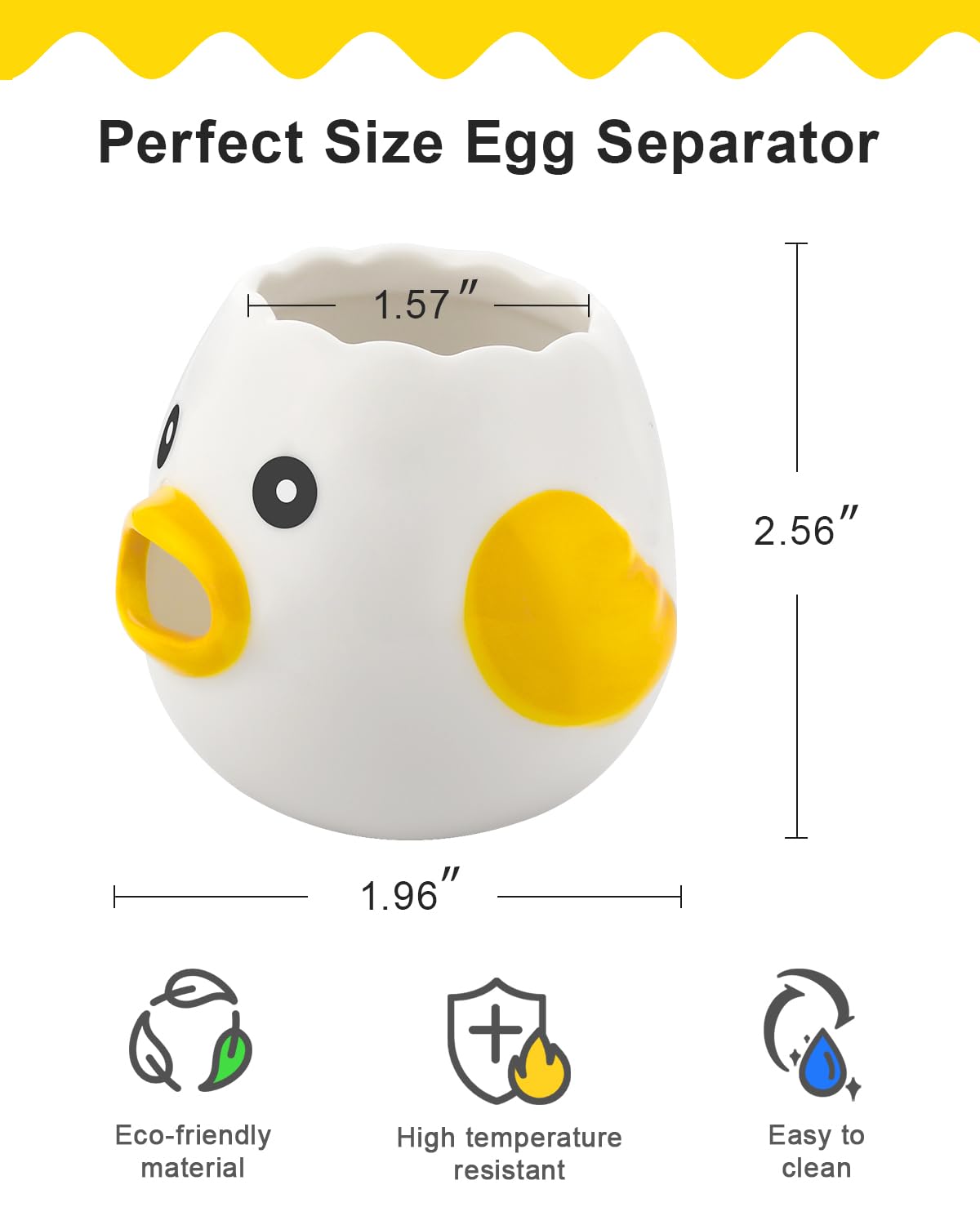 Creasol Ceramic Egg Separator - Adorable Chick Design for Easy Egg Yolk & White Separation | Dishwasher Safe Baking & Cooking Tool | Perfect for Baking Cakes, Making Omelets & Meal Prep | Yellow Kitchen Gadget
