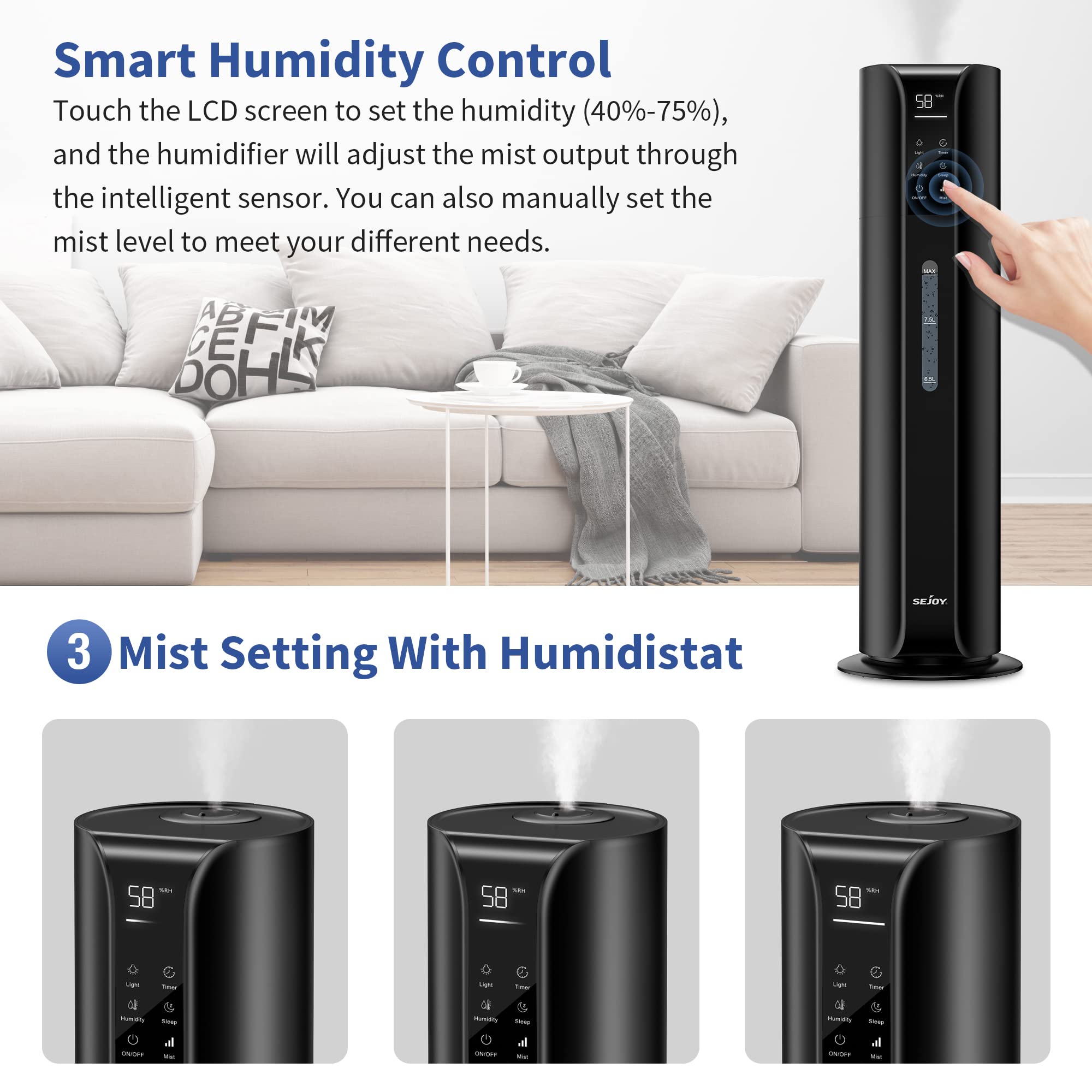 9L/2.4Gal Cool Mist Humidifier with Essential Oil Diffuser & Remote Control - Top Fill 360° Nozzle for Large Bedrooms, Baby Nurseries, Offices & Plants (Black) | Quiet Ultrasonic Air Moisturizer for Dry Skin, Allergies & Better Sleep