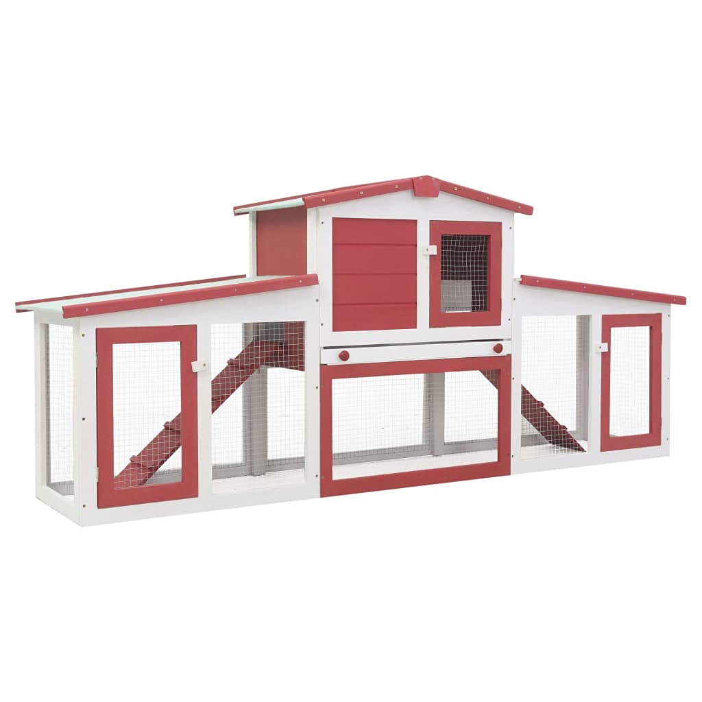 CHARMMA Large Outdoor Rabbit Hutch - 80.3x17.7x33.5 Inch Wooden Pet House with Weatherproof Red & White Design (19.7KG) - Perfect for Backyard, Garden, or Patio Rabbit Shelter
