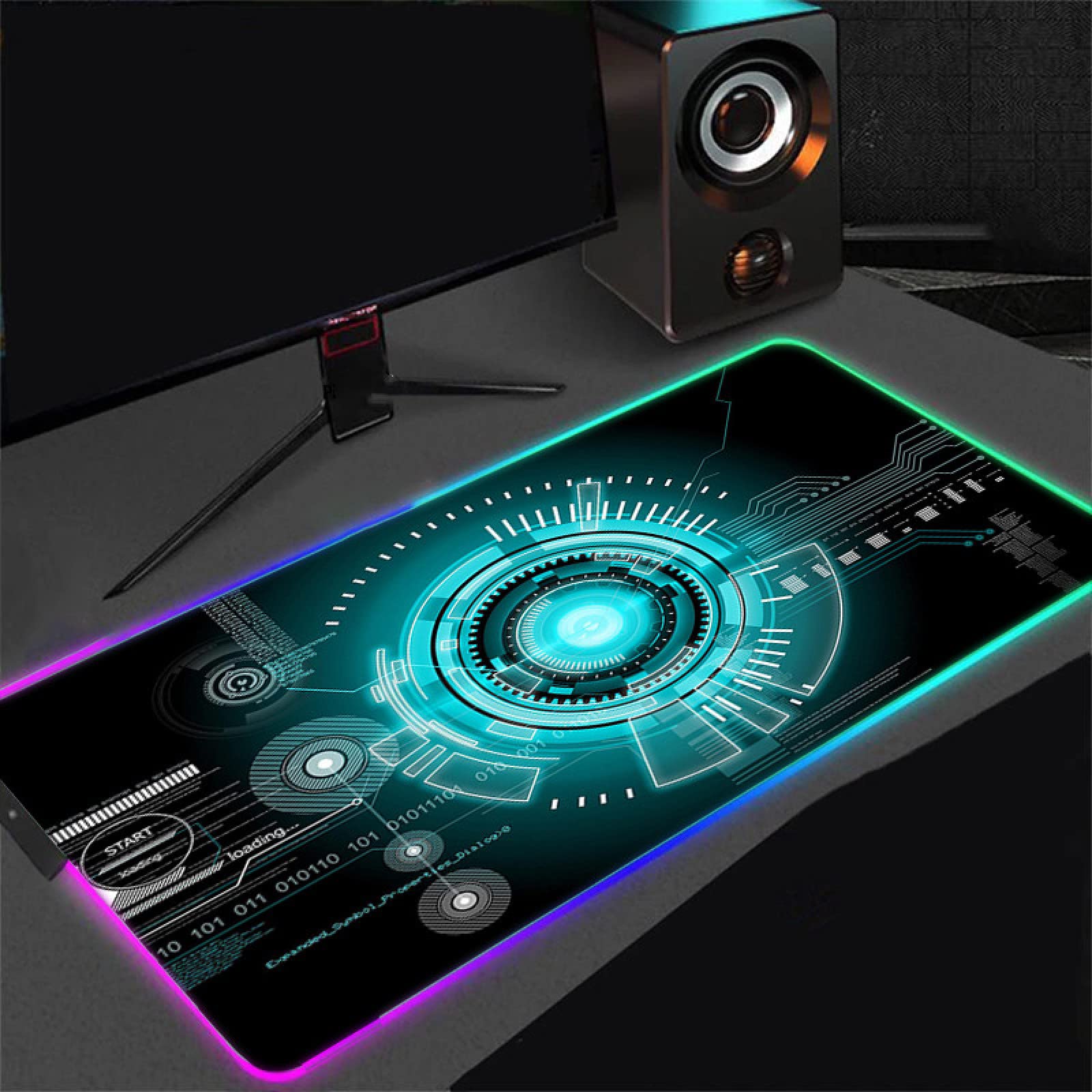 RGB Gaming Mouse Pad with 14 Light Modes - Large Extended Blue Technology Art Pattern Mouse Mat (11.8