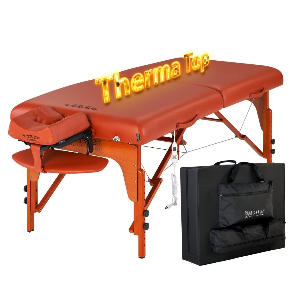 Portable Massage Table with Adjustable Heating System - Master Massage 31 SANTANA™ Therma Top® Shiatsu & Reiki Panels, Mountain Red - Perfect for Home Spa, Professional Therapy & Relaxation Sessions