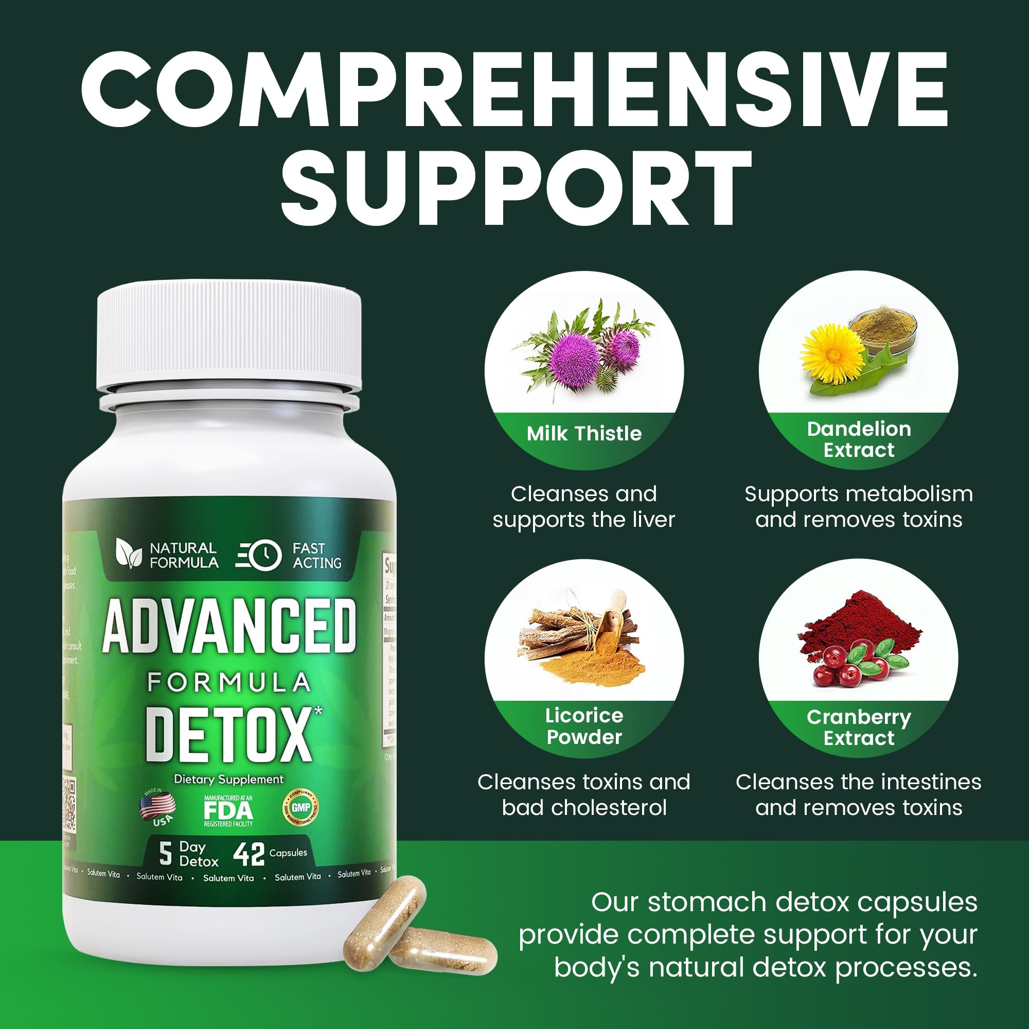 Natural Detox Cleanse Supplement with Milk Thistle & Licorice Powder - Advanced Body Detox for Women & Men - 126 Capsules (3 Pack) for Liver Support & Digestive Health - Perfect for Post-Holiday Cleanse & Wellness Routine