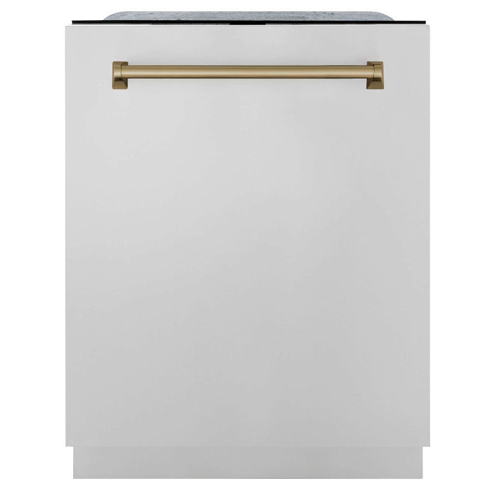 ZLINE Autograph Edition 30-inch Stainless Steel Dual Fuel Range Kitchen Package with Range Hood, Dishwasher & Refrigerator - Champagne Bronze Accents (4KAPR RARHDWM30 CB) | Premium Kitchen Appliances for Modern Homes & Professional Chefs