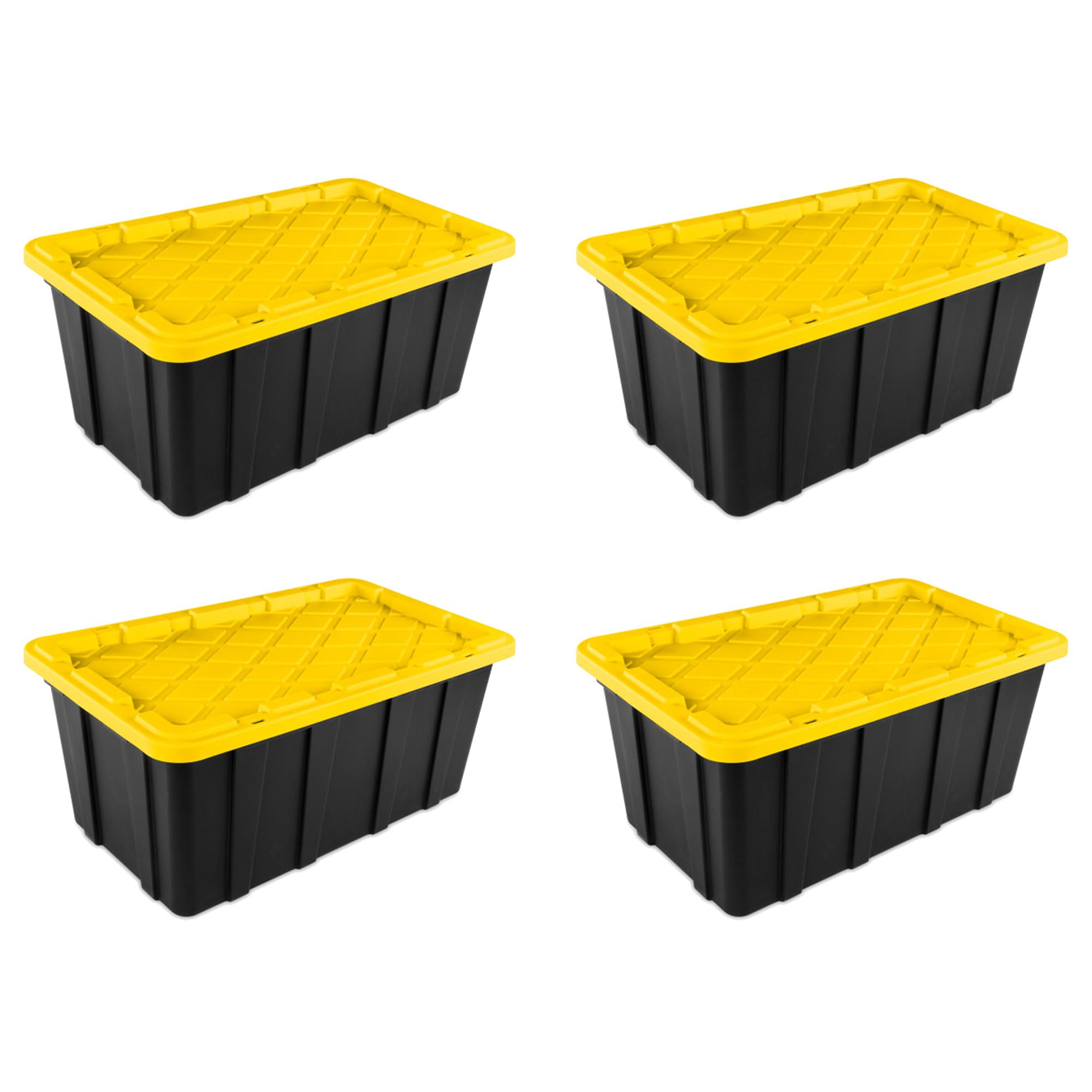 Sterilite 4-Pack 38 Gallon Heavy Duty Stackable Storage Bins with Lids - Black & Yellow - Perfect for Home Organization, Garage Storage, and Moving Supplies