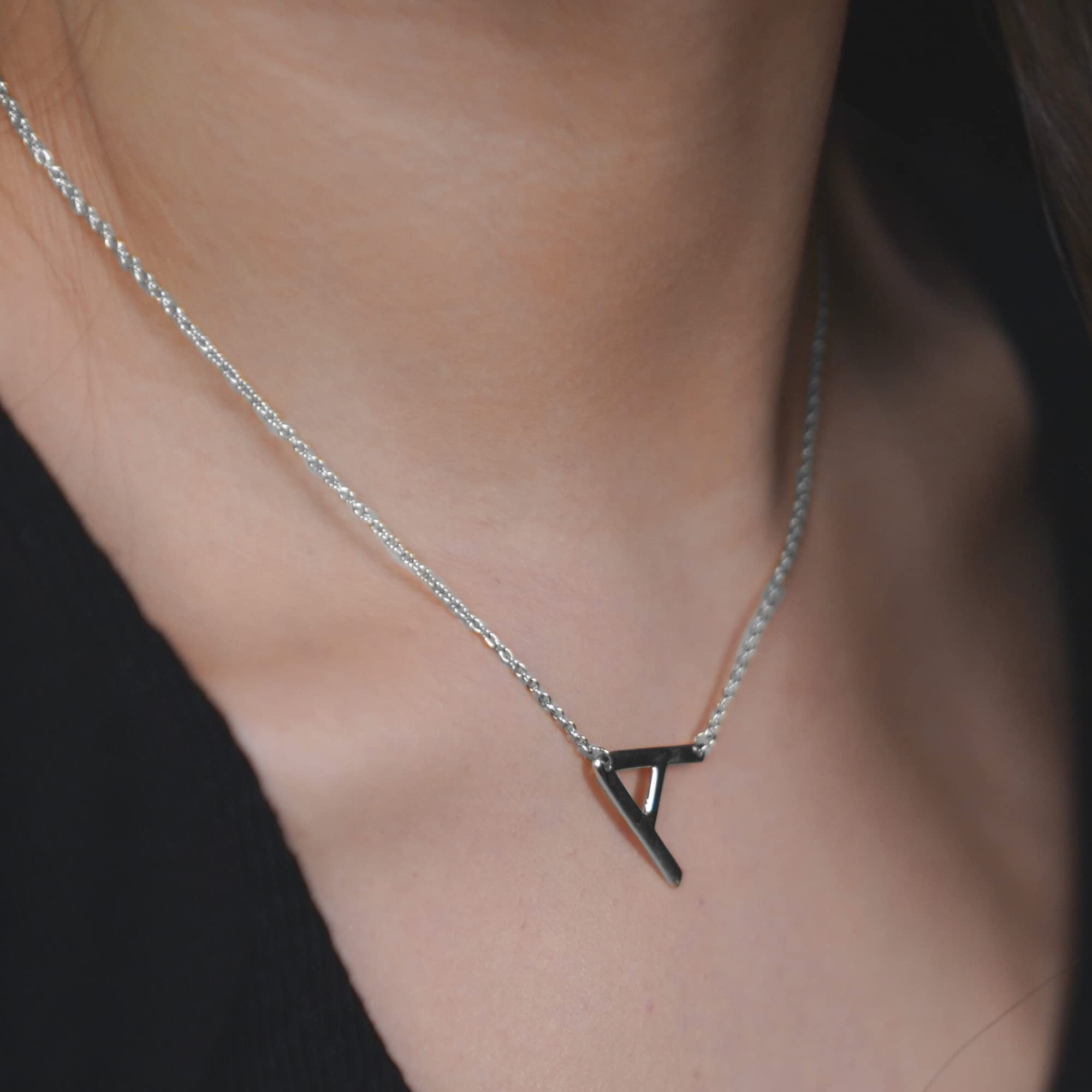 Sterling Silver Sideways Initial Necklace for Women - Personalized Letter Pendant Jewelry - Elegant Monogram Necklace Gift for Her - Perfect for Birthdays, Anniversaries and Everyday Wear
