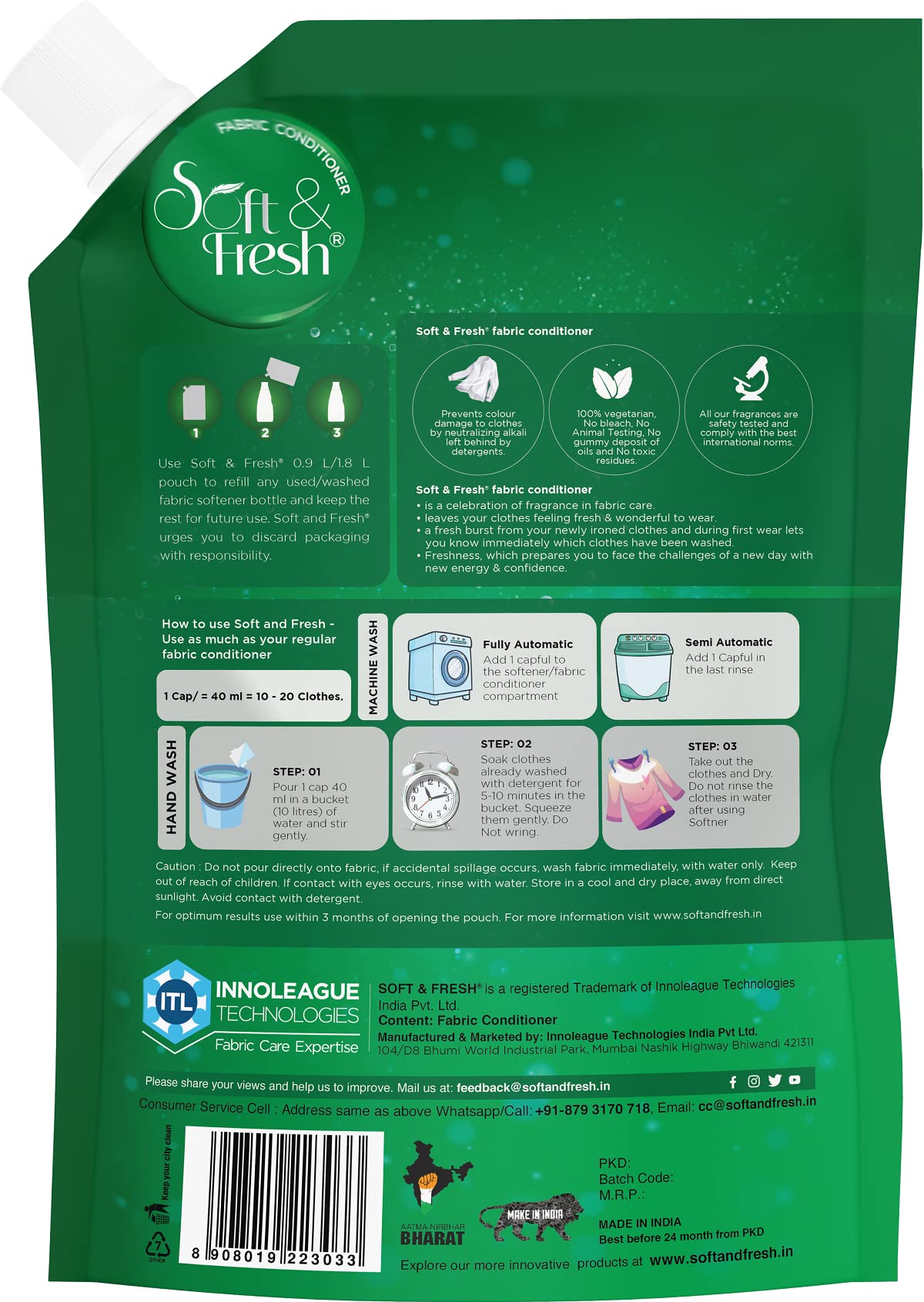 Premium Green Jade Fabric Softener Refill Pouch 900ml - Ultra Soft & Long-Lasting Freshness for Clothes | Ideal for Laundry, Baby Clothes & Sensitive Skin