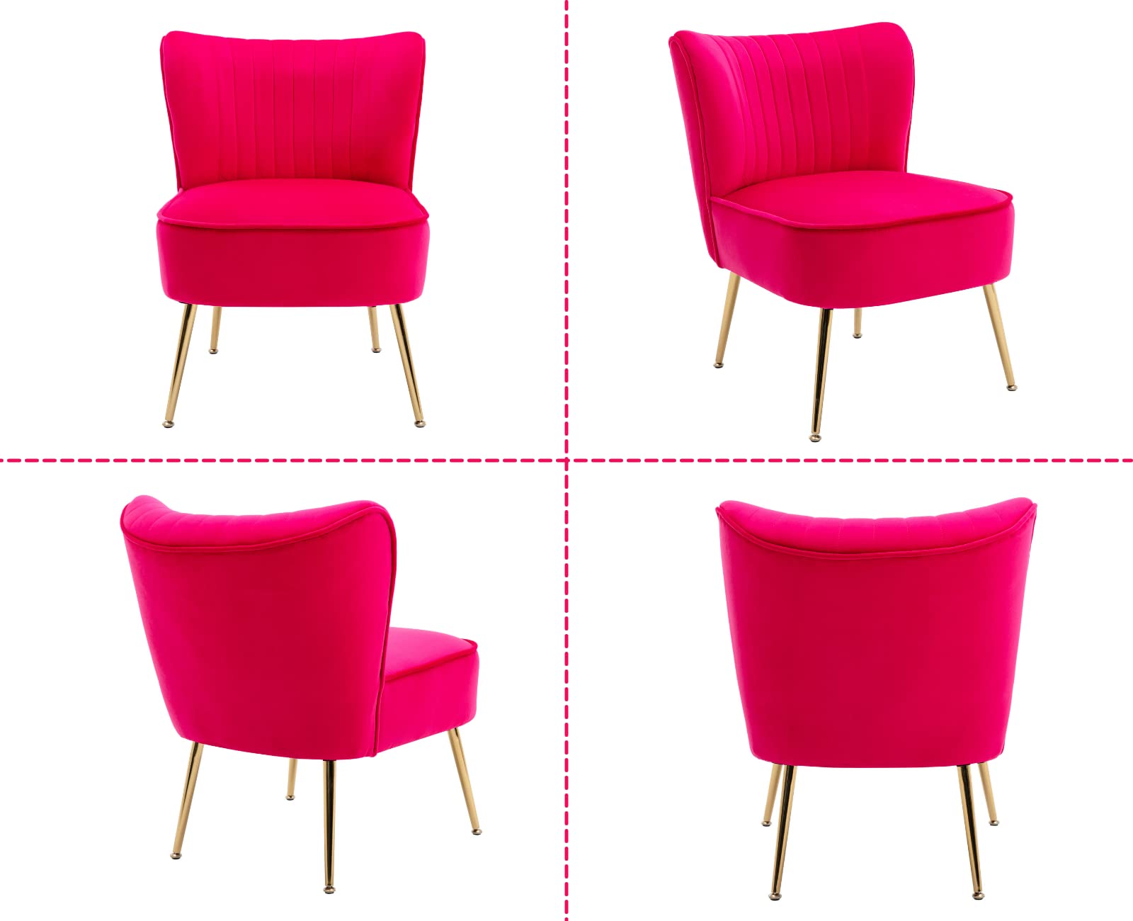 Velvet Accent Chairs Set of 2 - Modern Upholstered Slipper Chairs with Golden Metal Legs, Armless Wingback Side Chairs for Living Room, Bedroom, Office & Dining Room - Soft Rose Red Velvet Fabric - Perfect for Reading Nook, Lounge Area or Guest Seating