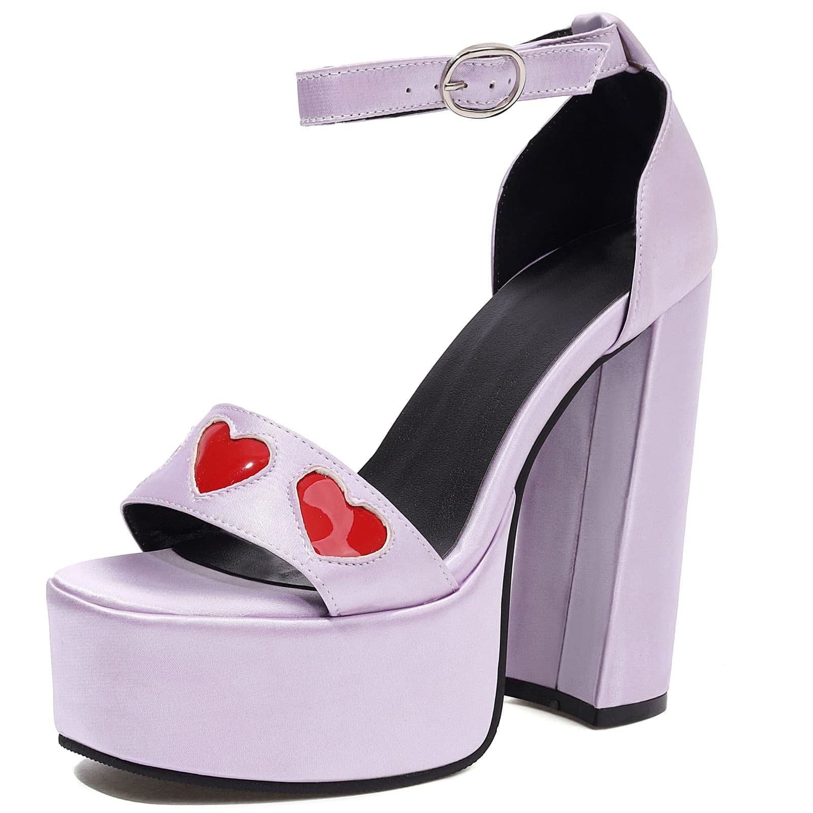Women's High Heel Sandals with Platform & Chunky Heel - Ankle Strap Buckle Heart Open Toe Dress Pumps for Party, Wedding & Evening Events
