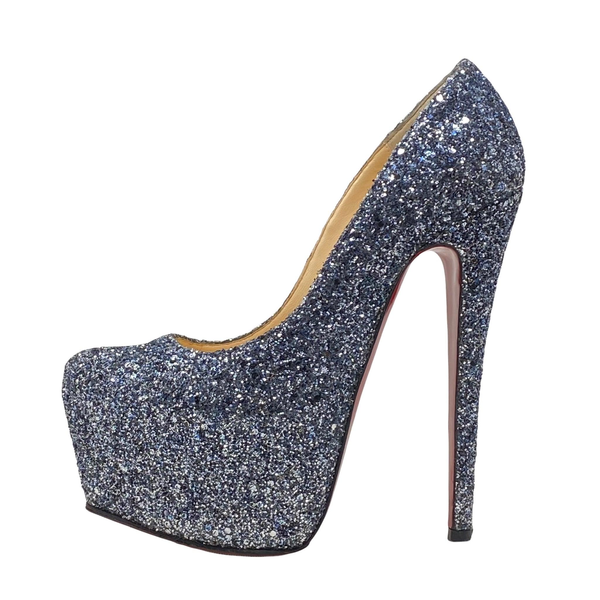 Christian Louboutin Blue Glitter Daffodile Pumps Women's High Heels Size 35.5 - Perfect for Evening Parties, Weddings & Special Occasions