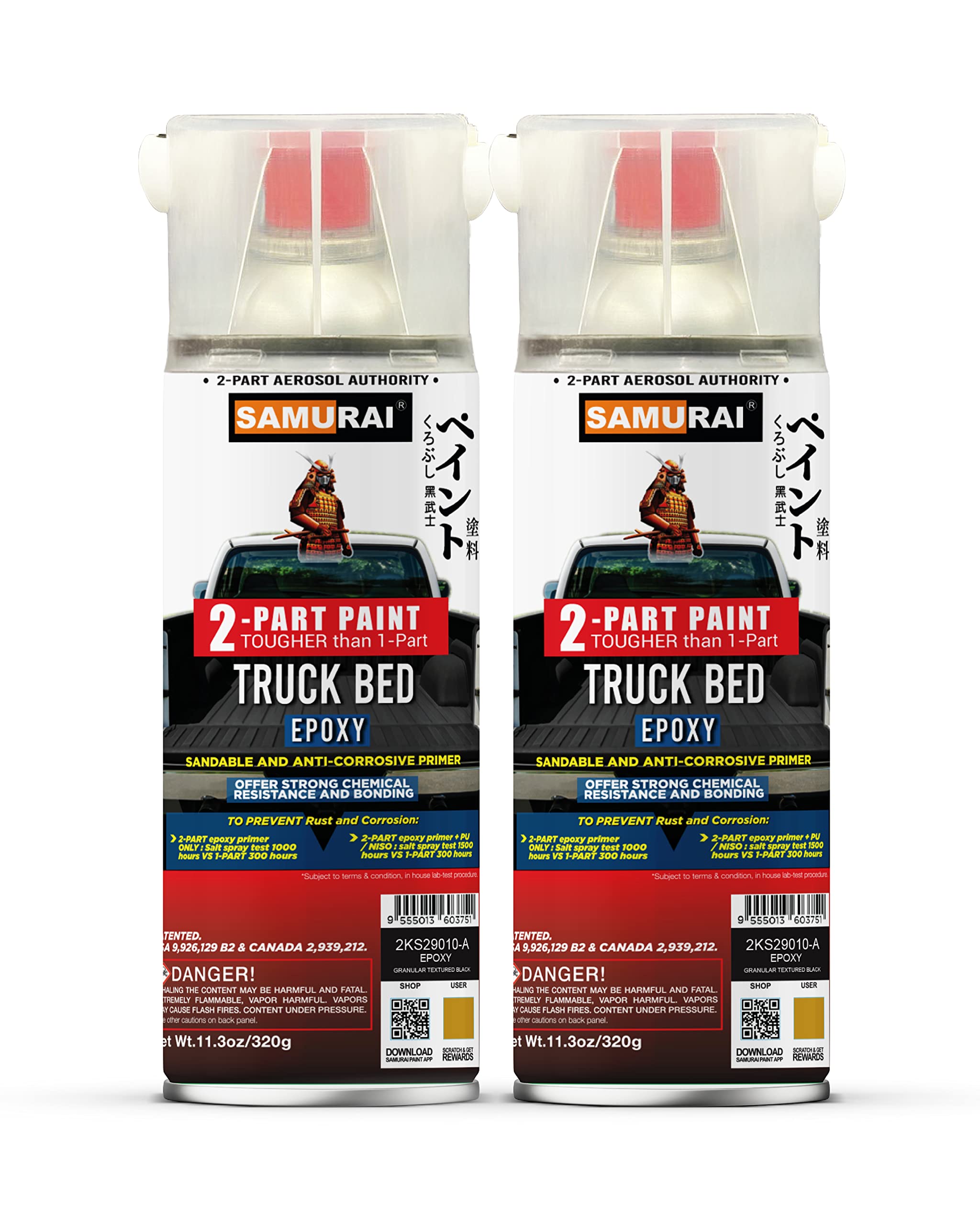 Samurai Epoxy Primer Spray Paint for Truck Bed Liner - Professional Granular Textured Primer (White, 2 Cans) - Durable Protection for Car & Truck Repair, DIY Auto Projects & Vehicle Maintenance