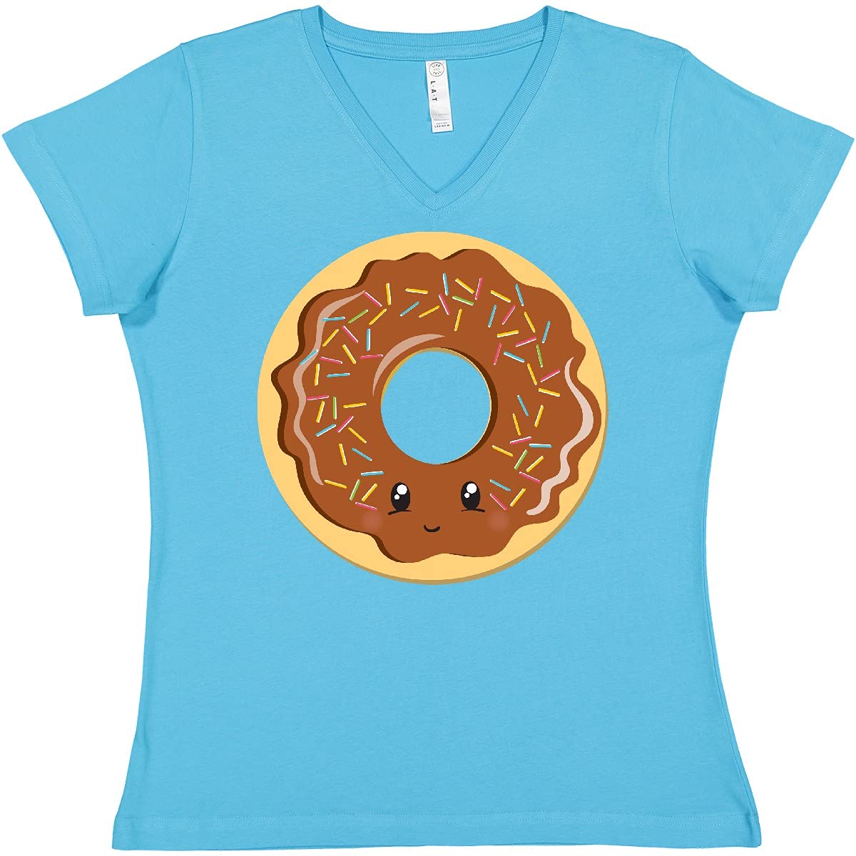 Inktastic Chocolate Donut Women's V-Neck T-Shirt - Cute Donut Graphic Tee for Women, Soft Cotton Casual Shirt - Perfect for Donut Lovers, Breakfast Dates & Coffee Shop Outings