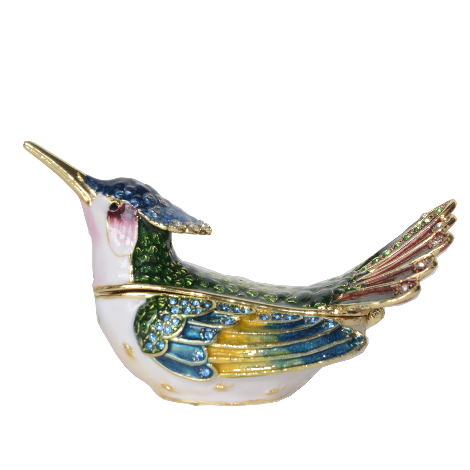 Hand-Painted Blue Hummingbird Jewelry Box with Hinged Lid - Decorative Trinket Box for Rings & Earrings - Unique Bird Figurine Collectible Gift for Home Decor & Jewelry Storage