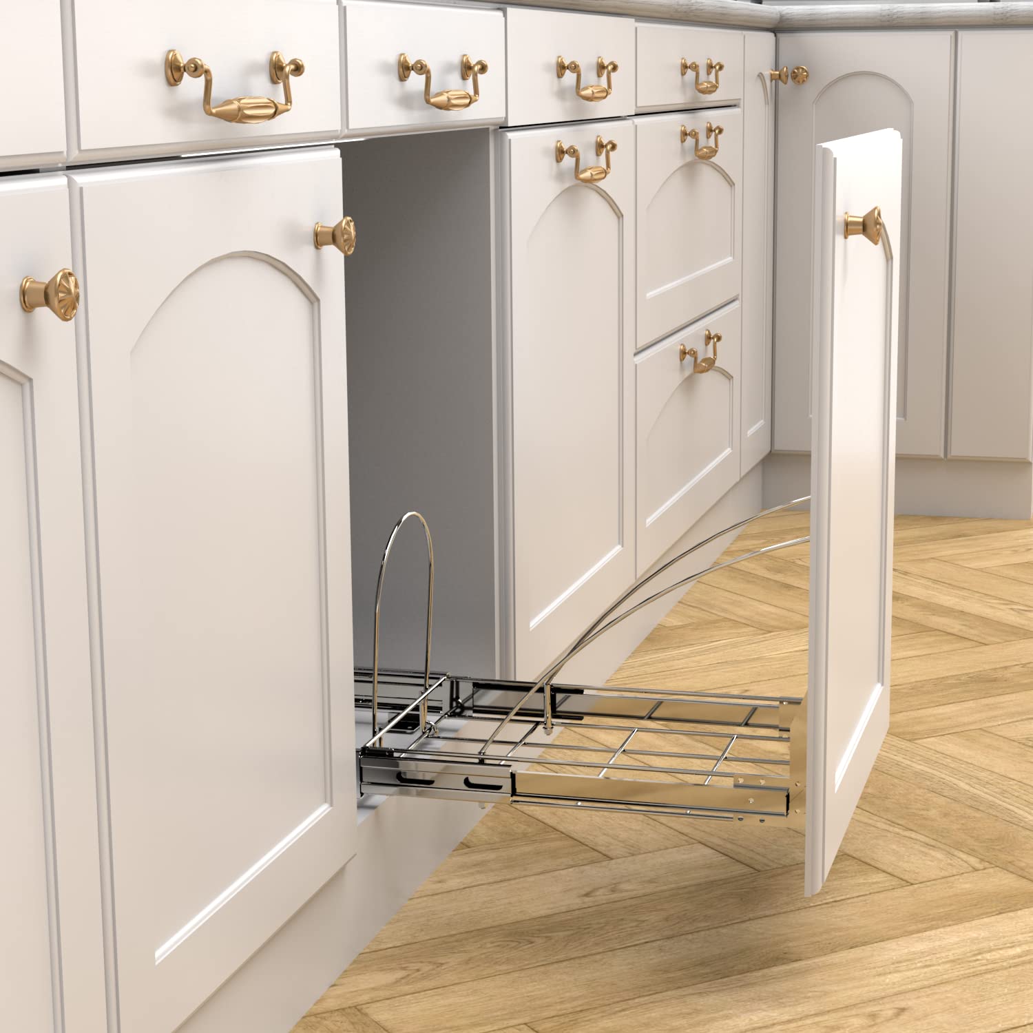 Under Cabinet Pull Out Trash Can Kit with Heavy Duty Ball-Bearing Slider - Chrome Silver | Space-Saving Waste Bin Solution for Kitchen, Bathroom & Office Organization