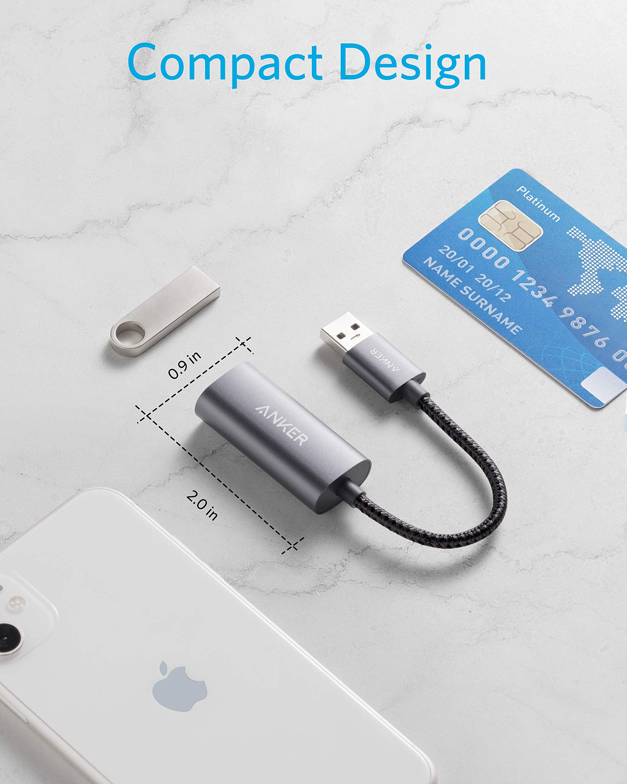 Anker PowerExpand USB 3.0 to Gigabit Ethernet Adapter - Aluminum Portable USB-A Network Adapter for MacBook Pro 2015, MacBook Air 2017, Windows Laptops - Fast Wired Internet Connection for Home Office, Gaming & Video Conferencing