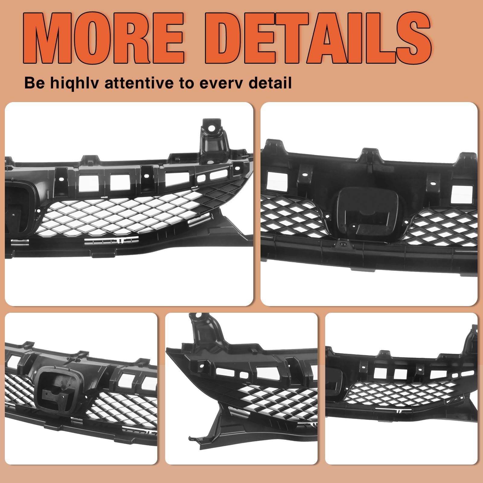2009-2011 Honda Civic Sedan Front Black Grille Assembly with Honeycomb Insert & Emblem Provision - HO1200198 | CarPartsDepot | Perfect for Car Upgrades & Replacement Parts