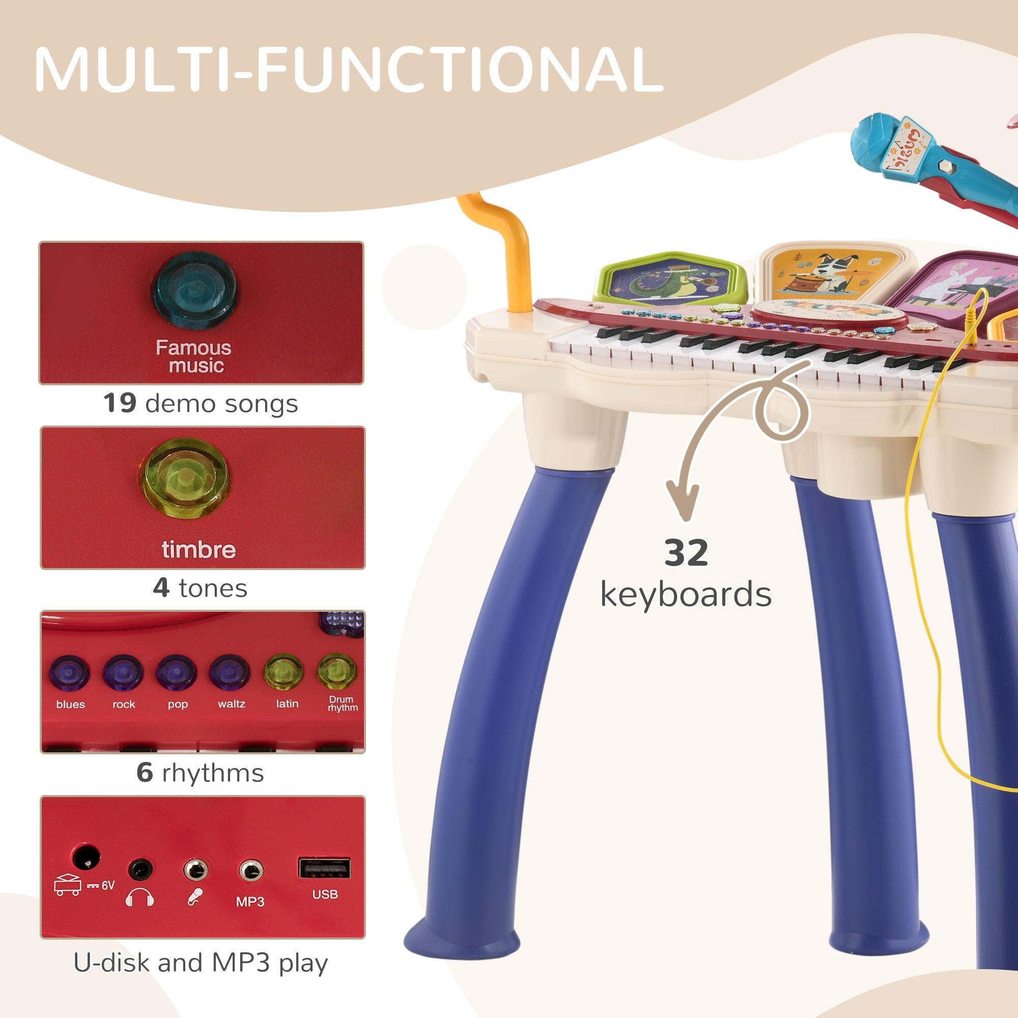 2 in 1 Kids Piano Keyboard with Drum Set - 32 Key Electronic Musical Instrument Toy with 8 Sounds, LED Lights, Microphone & Stool | MP3/USB/Auto Sleep Function | Perfect Birthday Gift for Boys & Girls Ages 3-8 | Home Playroom & Preschool Learning Activity