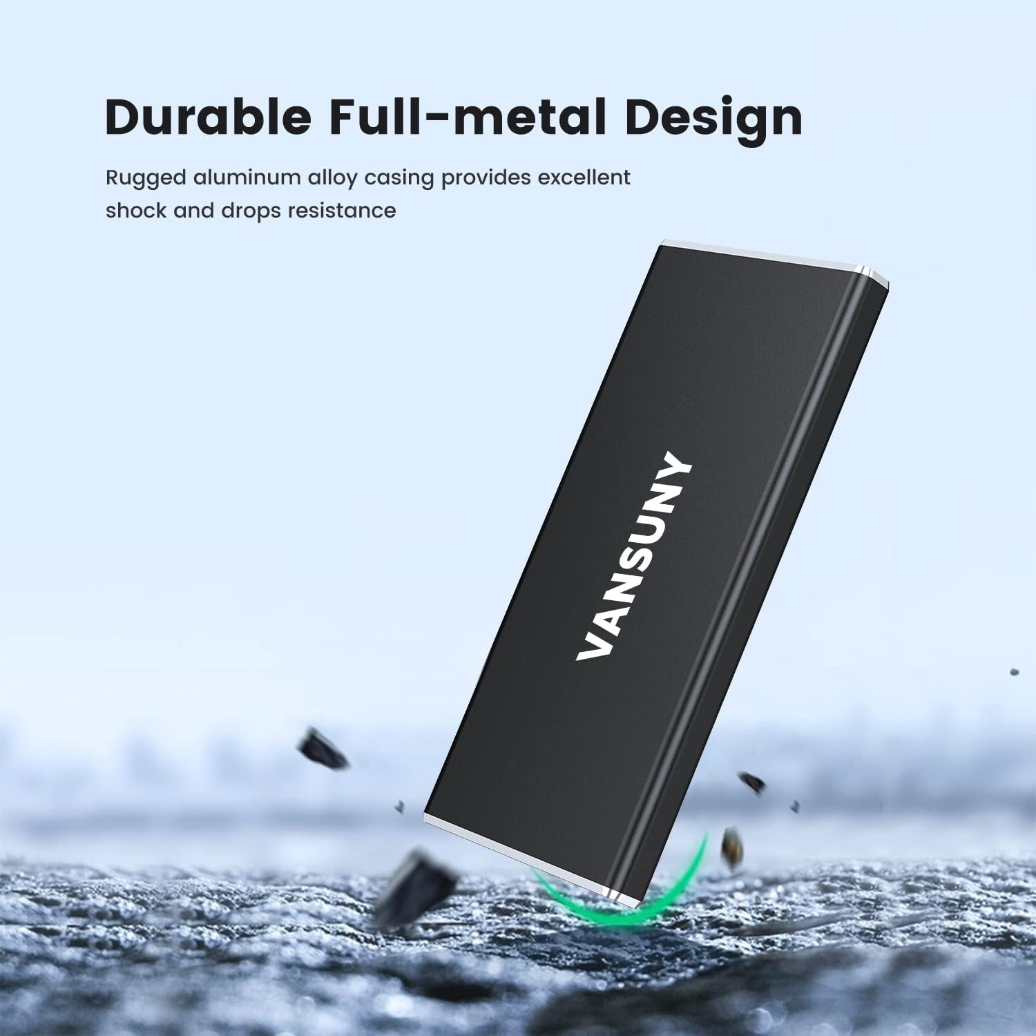 Vansuny 2TB Portable External SSD - USB 3.1 Gen2 Solid State Drive with 500MB/s Speed, Compact Metal USB-C External Hard Drive for PC, Laptop, Smartphone, Gaming & Photo Storage - Perfect for Travel, Work & Backup Solutions