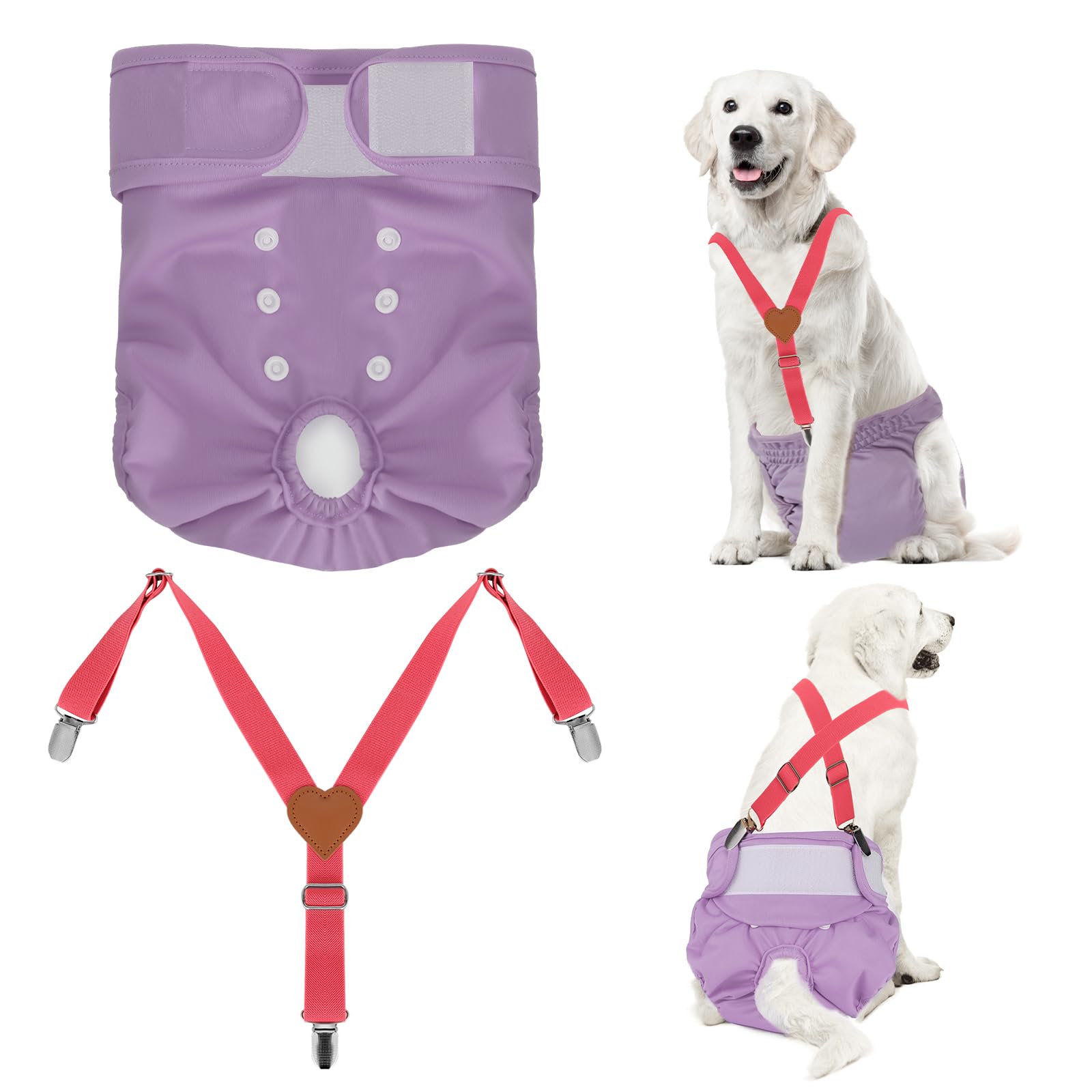Reusable Washable Dog Diapers for Female Dogs - Large Size with Adjustable Suspenders, Soft Lavender Pet Diapers for Period Protection | Perfect for Incontinence, Heat Cycles & Travel Use