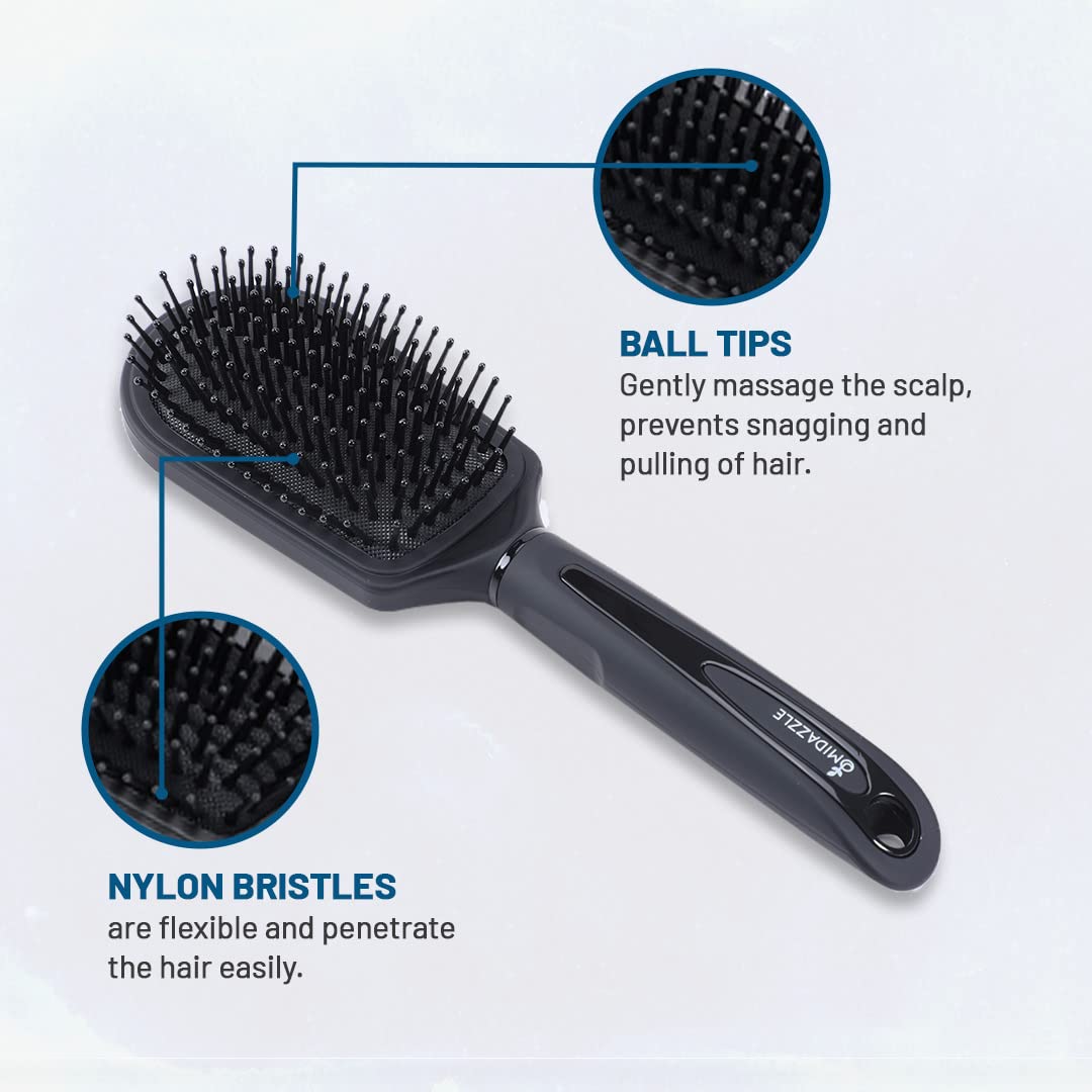 Midazzle Premium Cushioned & Flat Hair Brush for Men & Women - Detangling & Styling Brush with Soft Bristles - Pack of 2 (HB3-6) - Perfect for Home, Travel & Salon Use