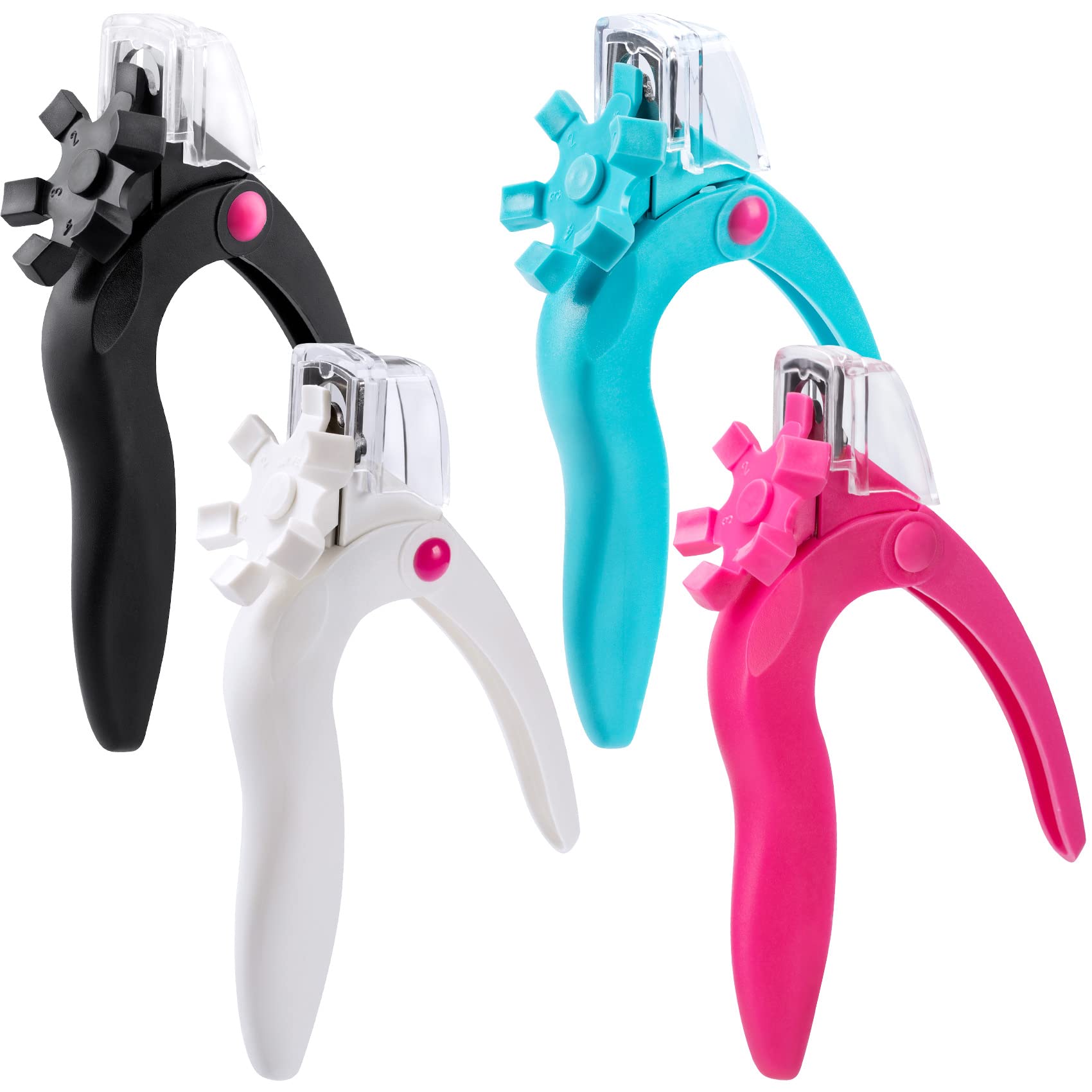 ANCIRS 4 Pack Acrylic Nail Clippers - Stainless Steel Adjustable Nail Trimmers for Artificial & Fake Nails - Professional Nail Tip Cutters for Manicure & Nail Art (Black, White, Rose Red, Blue) - Perfect for Salon, Home & DIY Nail Projects