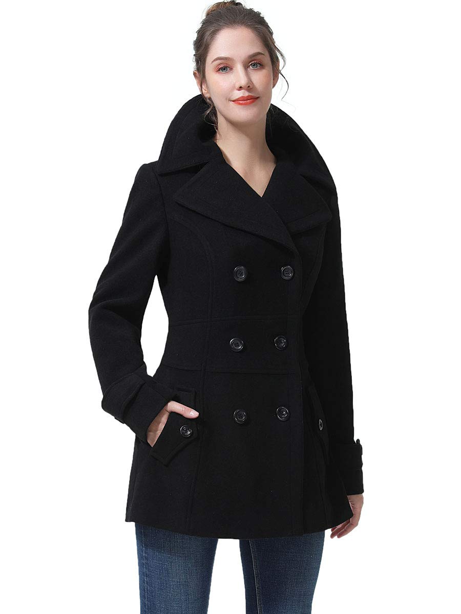 BGSD Women's Mya Wool Blend Double Breasted Pea Coat - Plus Size & Petite Available | Warm Winter Walking Coat for Office, Travel & Casual Outfits