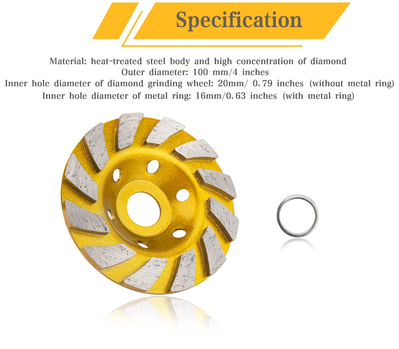 4 Inch Concrete Grinding Wheel - 6Pcs Turbo Diamond Cup Wheels for Angle Grinder, Granite, Marble, Masonry & Stone | 12 Segs Heavy Duty | Perfect for Surface Preparation, Polishing & Renovation Projects