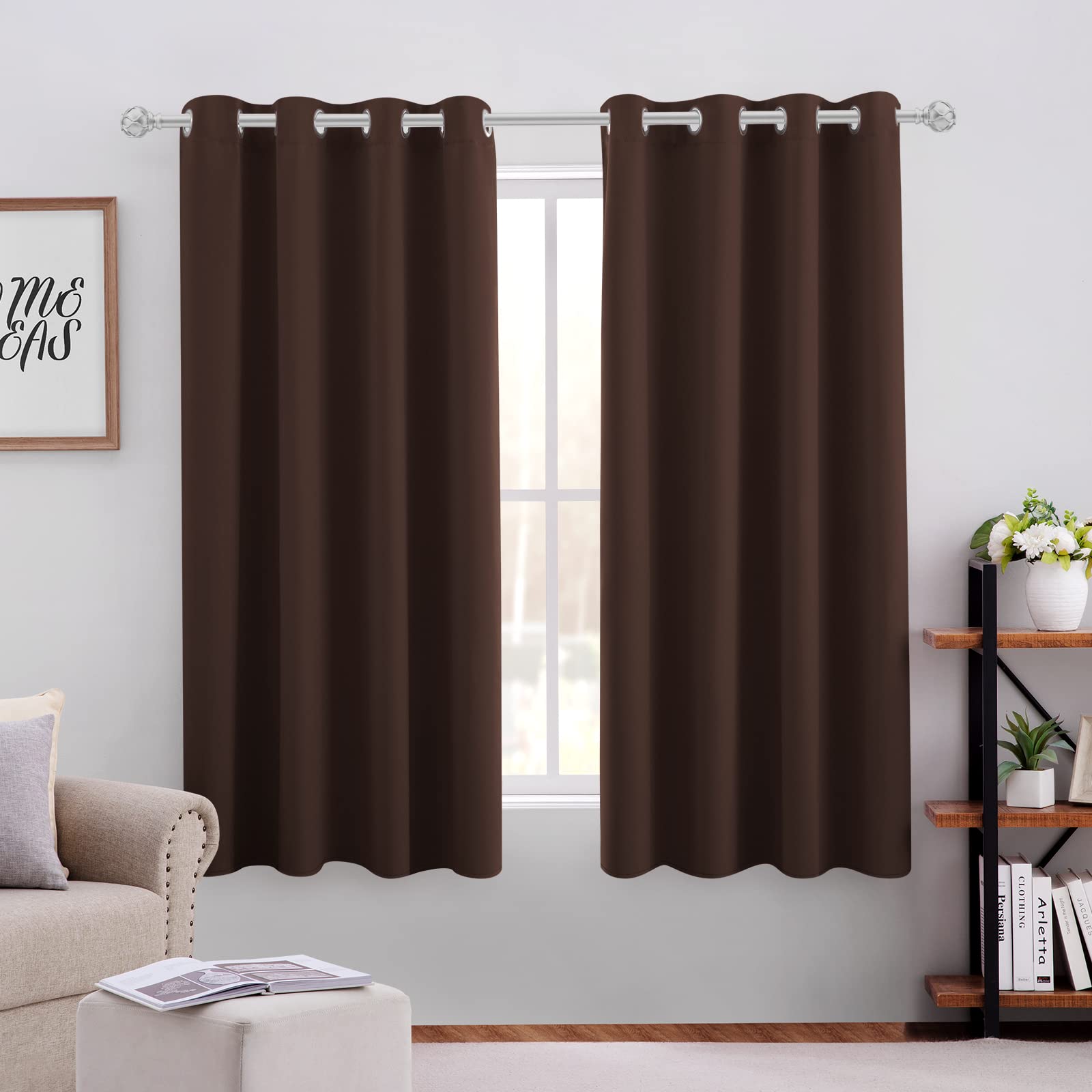 HOMEIDEAS Blackout Curtains Set of 2 - 52x63 Inch Chocolate Brown Thermal Insulated Room Darkening Drapes with Grommets for Bedroom & Living Room - Noise Reducing, Energy Efficient Window Treatments for Better Sleep & Privacy