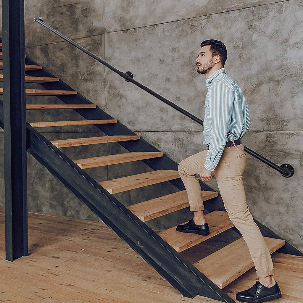 17ft Industrial Style Galvanized Iron Forged Stair Railing - Anti-Slip Interior Handrail for Garden, Bar, Stairs - Perfect for Home, Office & Commercial Spaces