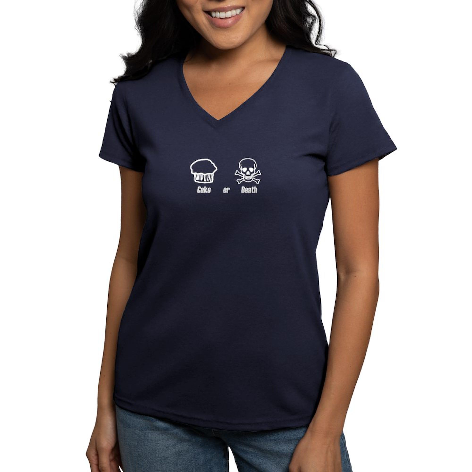 Funny Cake Or Death Women's Cotton V-Neck T-Shirt | CafePress | Casual Wear & Gift for Music Fans