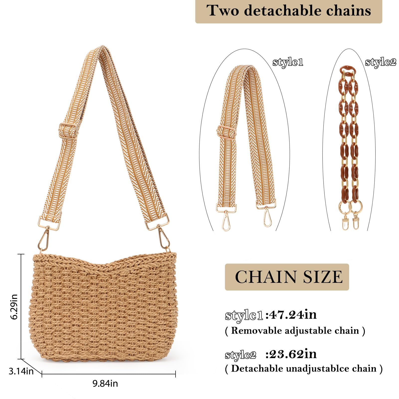 GOKTOW Straw Purse Bag - Woven Handmade Raffia Tote Crossbody Bag for Women | Beach Vacation Essential, Summer Travel Accessory, Outdoor Market Shopping Bag