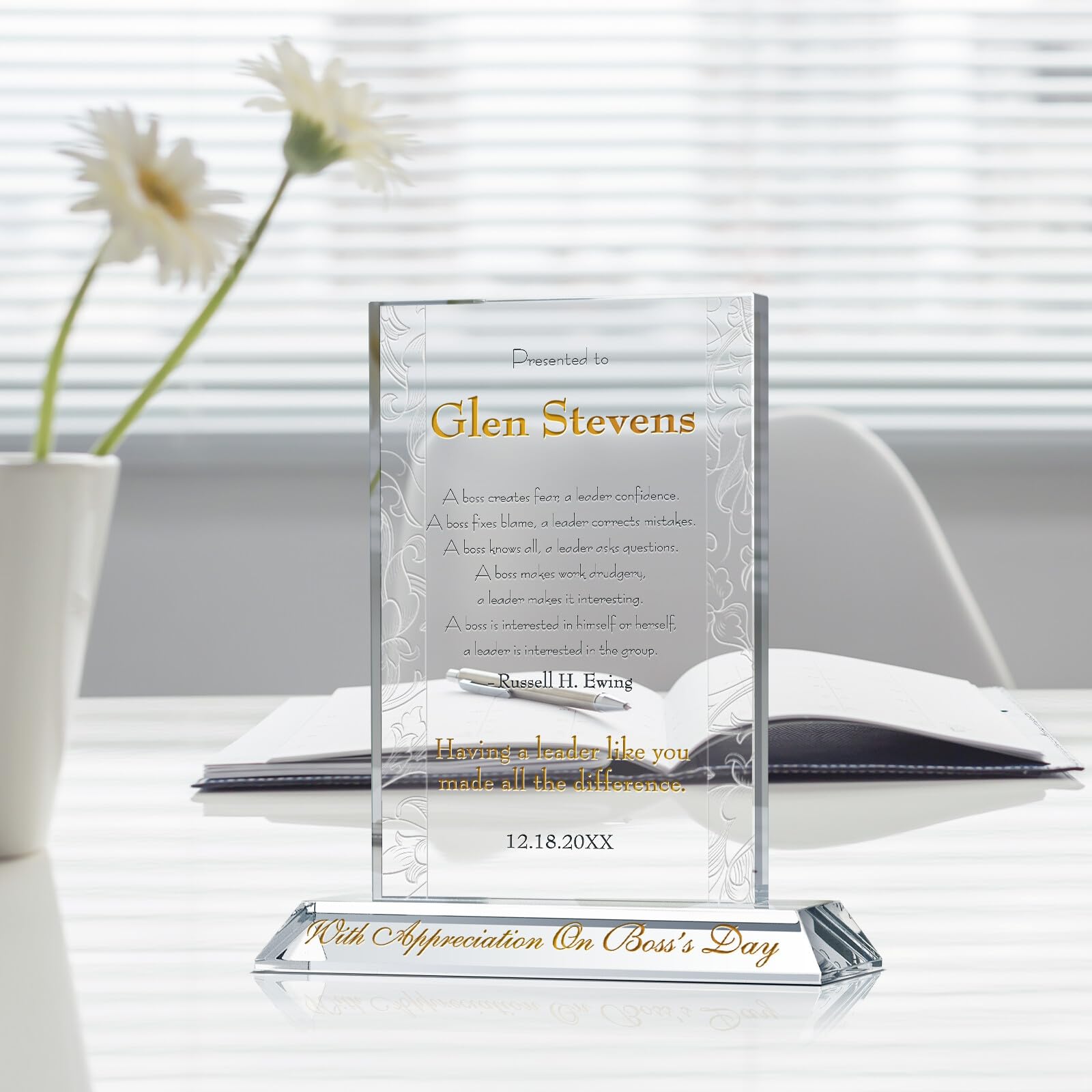 Personalized Boss's Day Gift Plaque - Custom Engraved with Name & Appreciation Message - Unique Thank You Gift for Managers, Supervisors & Leaders (7.5 Inch) - Perfect for Office Decor, Retirement Gifts & Employee Recognition