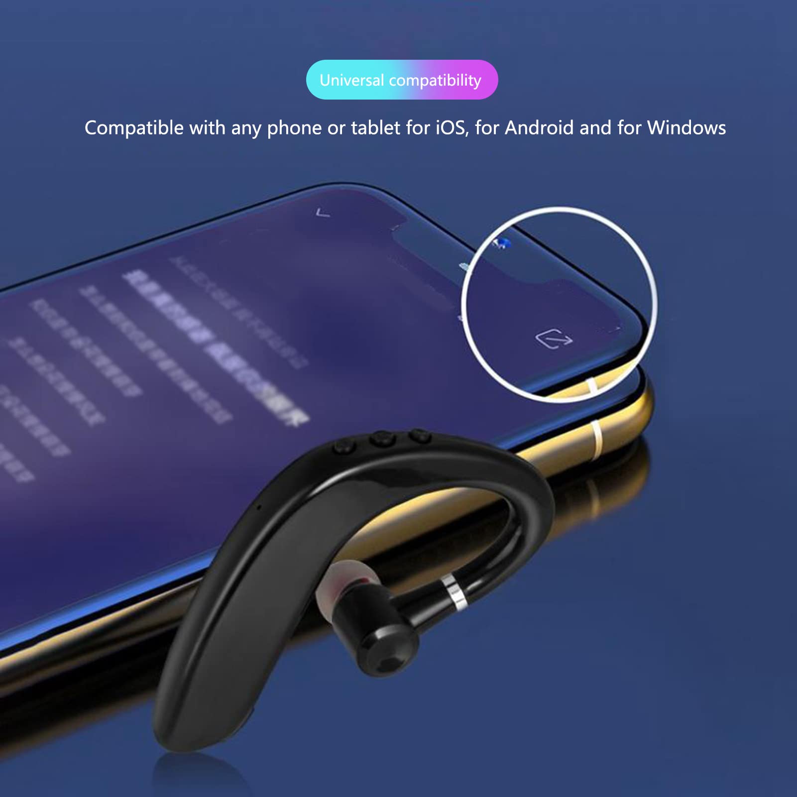 ASHATA Bluetooth 5.2 Headset - Ultra Lightweight Single Ear Wireless Headphone with Noise Reduction, Compatible with Left/Right Ear for Phone & Tablet - Perfect for Driving, Office Calls and Online Meetings