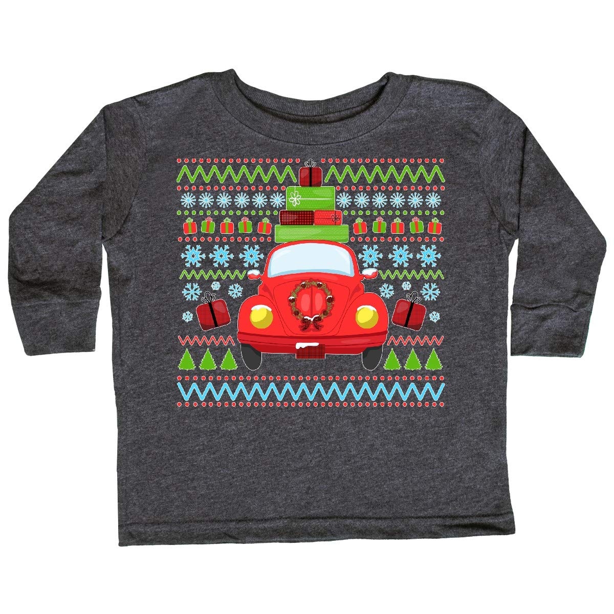 Ugly Christmas Sweater with Car and Toddler Print - Festive Long Sleeve T-Shirt for Family Holiday Parties & Funny Gift