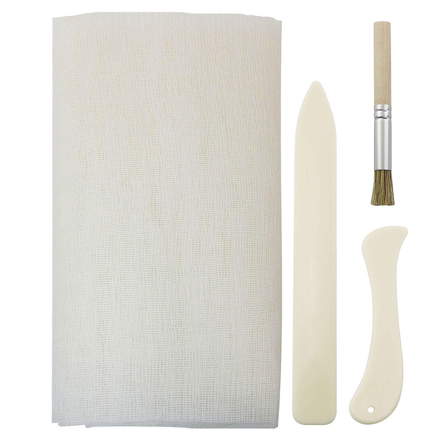 XGNG 4PCS Book Binding Repair Kit - Bone Folder, Brushes & Cloth Material for Restoring Old Books | DIY Bookbinding Supplies for Antique Book Restoration & Craft Projects