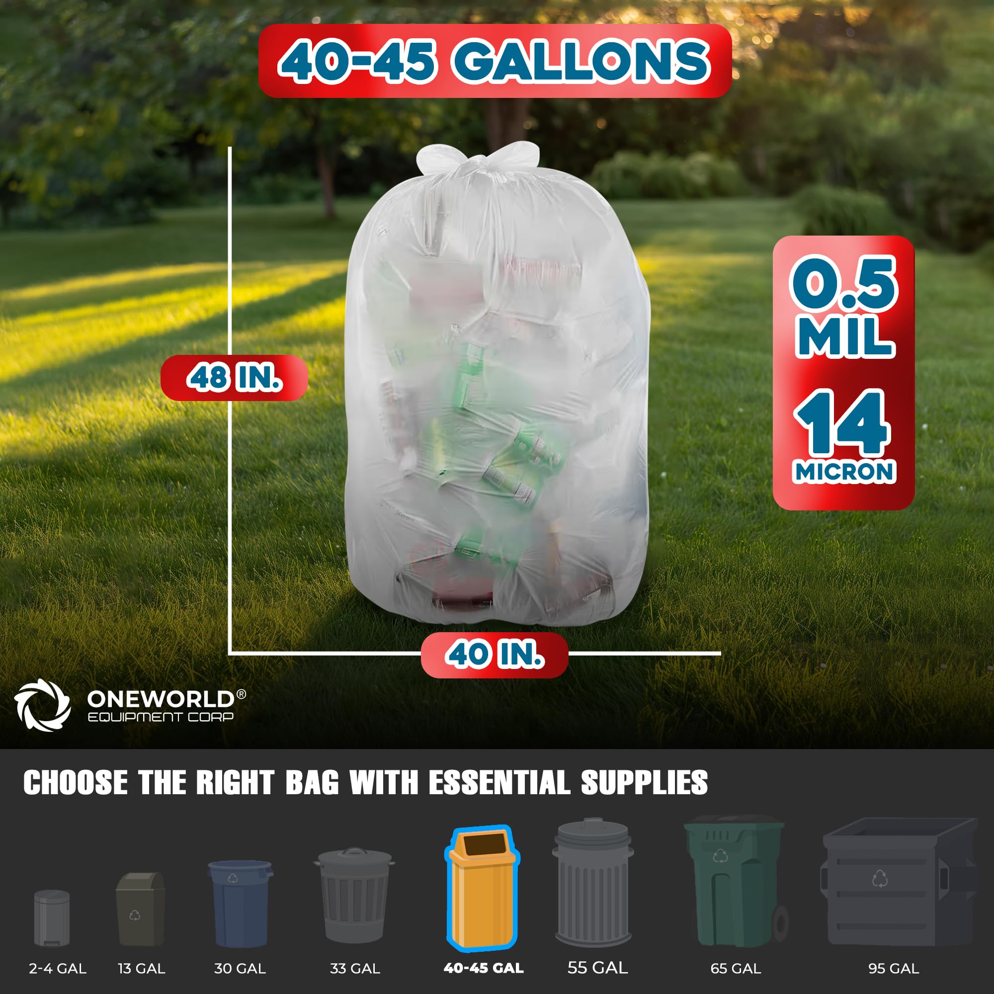 250 Pack Heavy Duty 40-45 Gallon White Trash Bags - Extra Large All Purpose Garbage Bags for Yard Waste, Recycling, Kitchen & Outdoor Use | Durable Leak Proof Waste Disposal Bags for Home, Office & Commercial Use