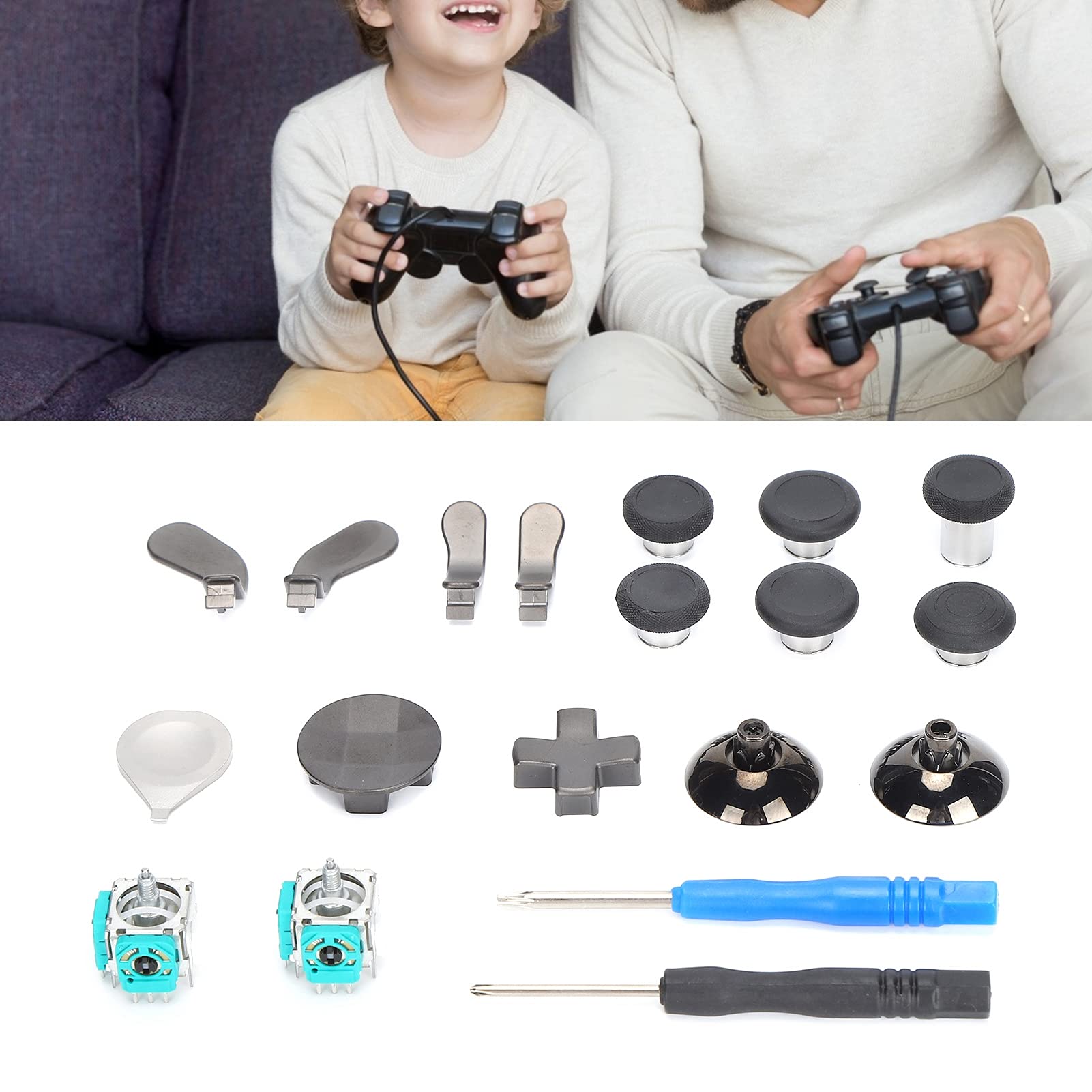 Xbox One Elite 2 Controller Replacement Buttons Kit - 19-in-1 Metal Game Controller Button Set with Tools | Perfect for DIY Repairs, Custom Mods & Enhanced Gaming Experience