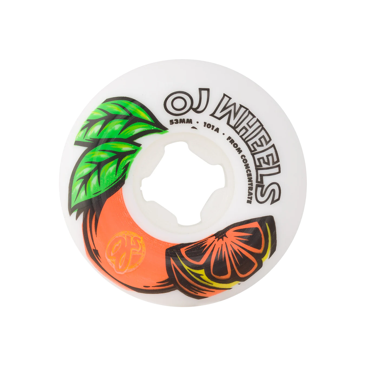 OJ From Concentrate White Orange Hardline Skate Wheels 101A - High Performance Skateboard Wheels for Street & Park Skating - Available in Multiple Sizes (52mm, 54mm, 56mm)
