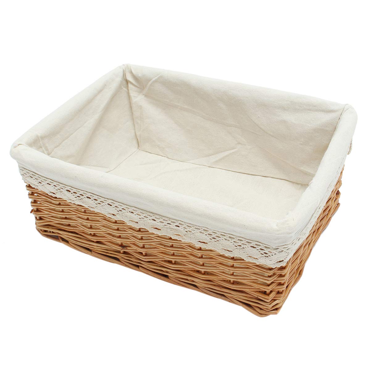 DOITOOL Large Woven Seagrass Storage Basket with Washable Liner - Rectangular Willow Wicker Cutlery Organizer Bin for Kitchen, Bathroom & Office Desktop (Size L, Lidded) | Perfect for Utensil Storage, Towel Organization & Home Decor