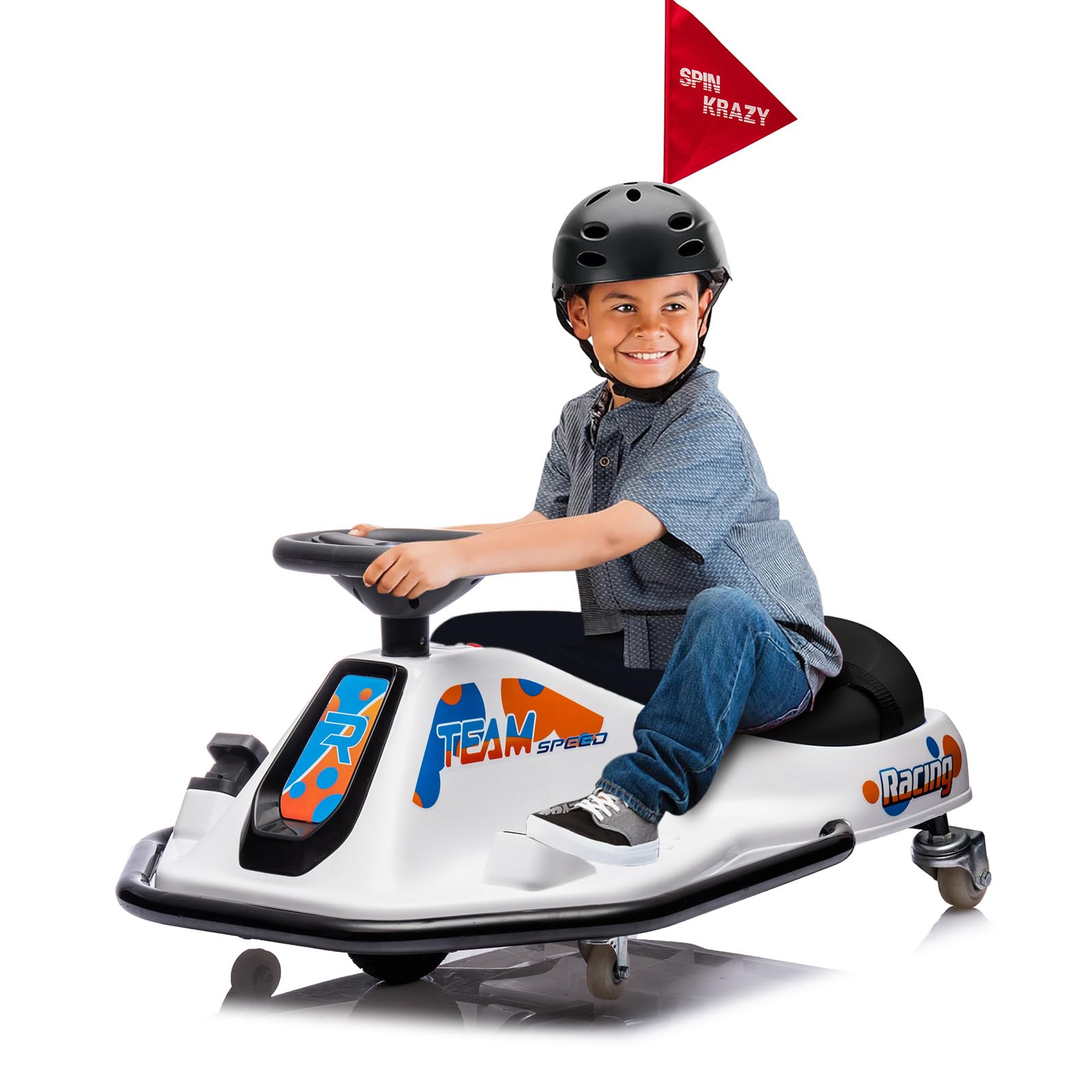 GARVEE 360° Rotating Electric Ride-On Drift Kart for Kids - 24V Battery Powered, Adjustable Speed, LED Flashing Lights, Music & Flag - Perfect for Indoor/Outdoor Play, Backyard Racing & Birthday Gifts