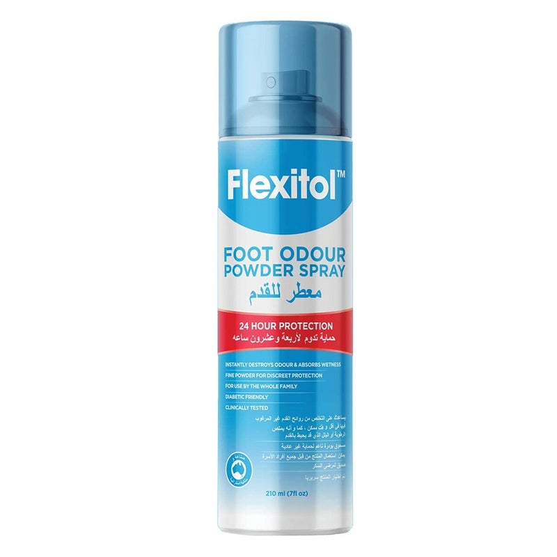 Flexitol Foot Odor Control Powder Spray 210ml - Eliminates Foot Odor & Sweat, Keeps Feet Fresh All Day - Perfect for Athletes, Hikers & Daily Use