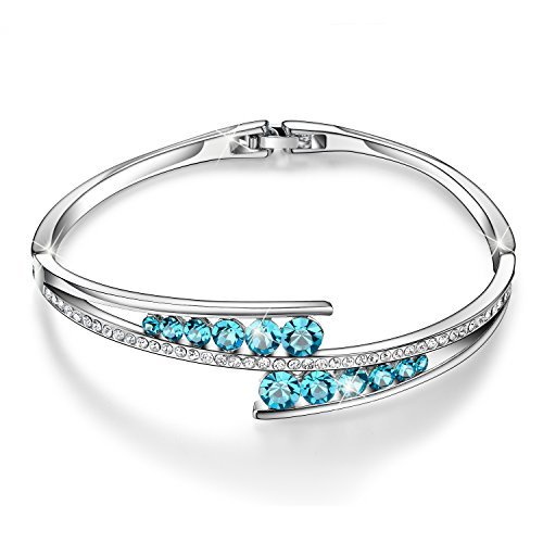Menton Ezil Love Encounter Crystal Bangles - White Gold Plated Adjustable Hinged Bracelet for Women | Perfect for Weddings, Anniversaries & Romantic Gifts
