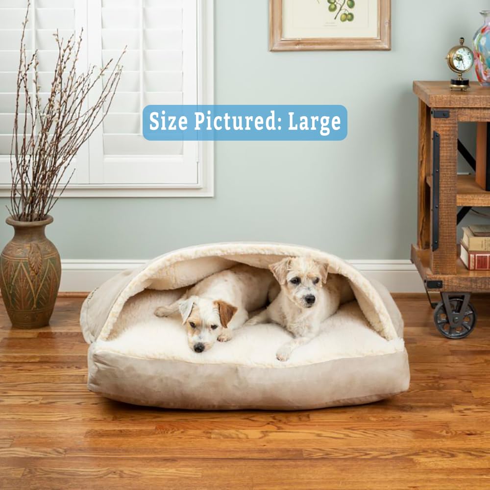 Luxury Microsuede Cozy Cave Dog Bed for Large Dogs - Extra Large Rectangle Pet Bed with Soft Fleece Lining, Comfortable & Warm (Buckskin) - Perfect for Indoor Use, Crate Training, and Cold Weather Snuggling