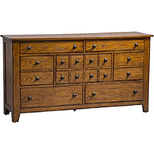BOWERY HILL 7-Drawer Solid Oak Wood Dresser - Sturdy Bedroom, Living Room & Hallway Storage Furniture for Home Organization
