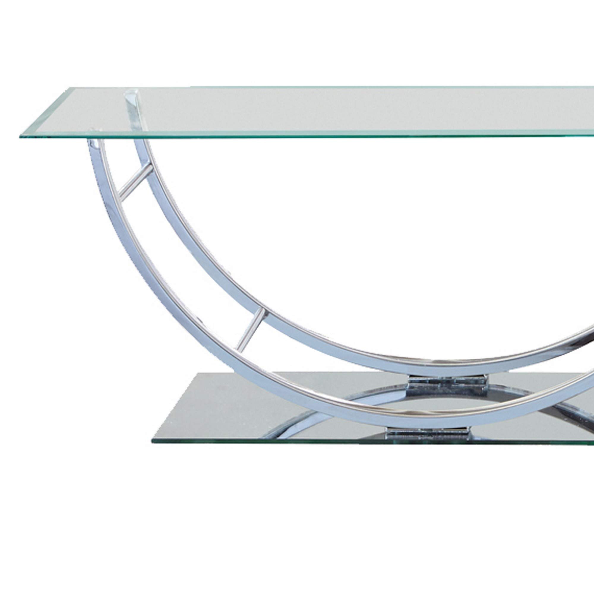 Benjara Modern Tempered Glass Coffee Table with U-Shaped Chrome Metal Frame - Clear Glass Top for Living Room, Lounge, or Office