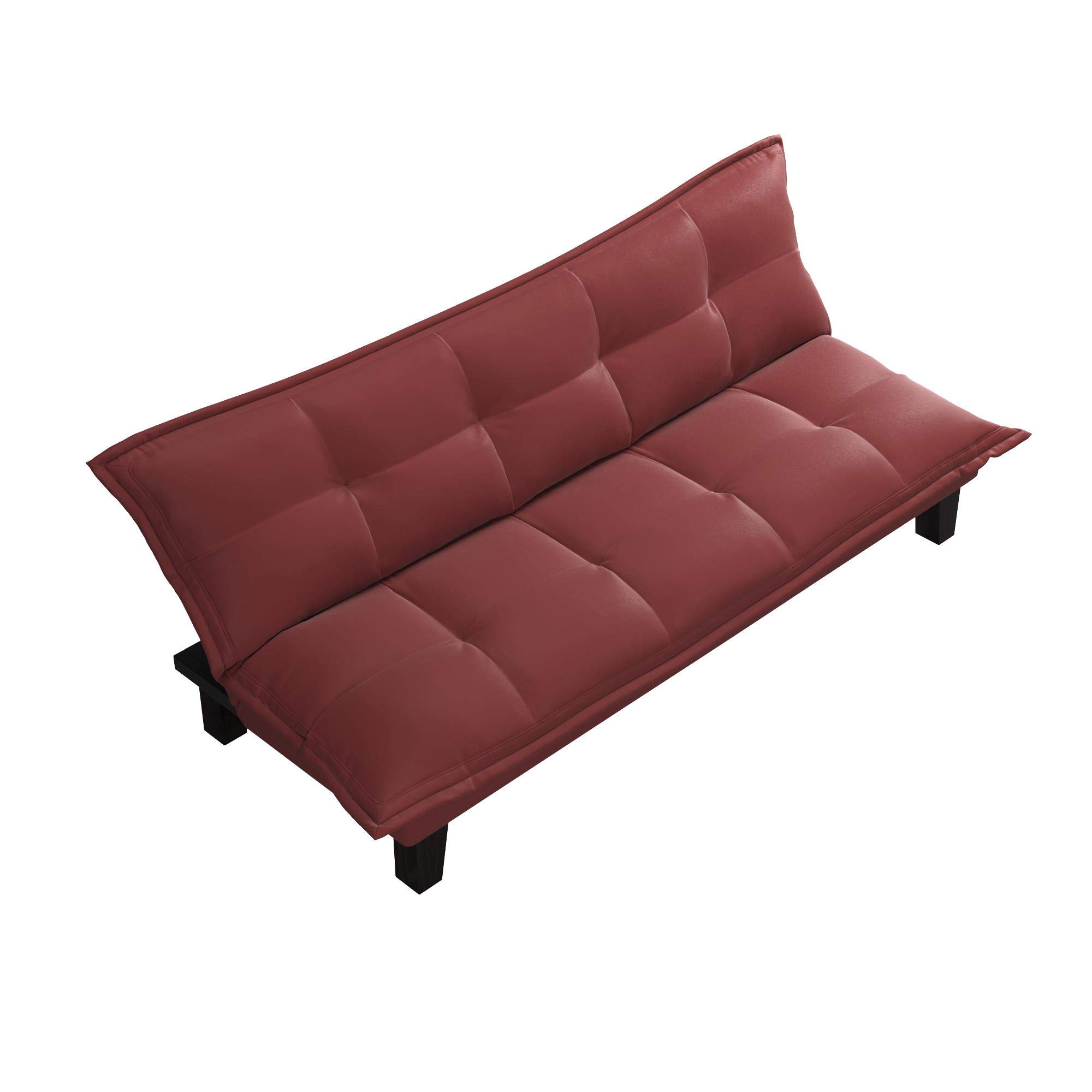 DHP Lodge Convertible Futon Couch Bed - Microfiber Upholstery with Wooden Legs, Red | Space-Saving Sleeper Sofa for Small Apartments, Guest Rooms & Dorm Living