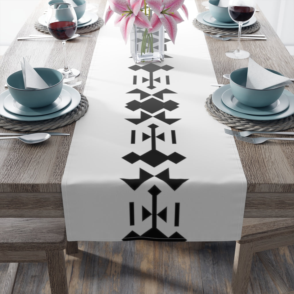 Southwestern Contemporary Table Runner - Cotton & Polyester Blend in White & Black Bohemian Style - Perfect for Dining Tables, Kitchen Islands, and Farmhouse Decor